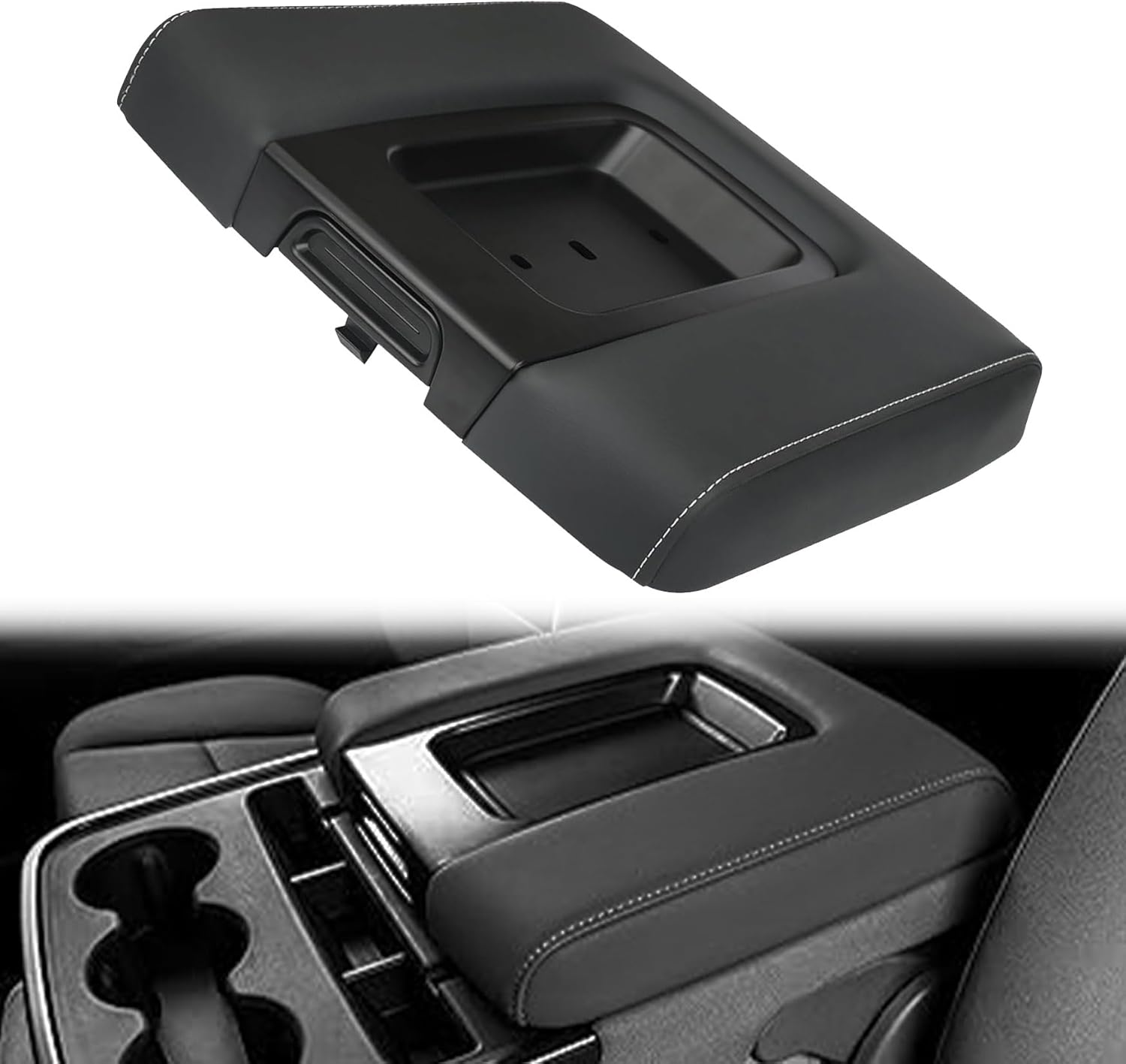Front Black Center Console Armrest Lid Compatible with Chevy Silverado Suburban Tahoe GMC Sierra Yukon XL 2014-2019 Replace 22881398