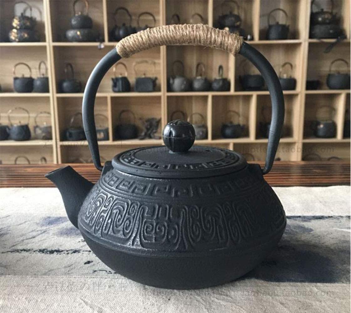 Tetsubin Japonés Tetera de Hierro Fundido, Tetera de Hierro Fundido con Infusor de Acero Inoxidable para Té de Hojas Sueltas, Tetera Revestida con Interior Esmaltado, Patrón Antiguo 600ml/20oz