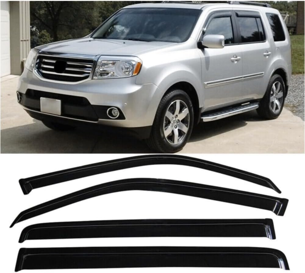 4pcs Rain Deflector Guard Window Visor Tape on External Window Style Acrylic Smoke Tinted Set for Honda for Pilot 2008-2012