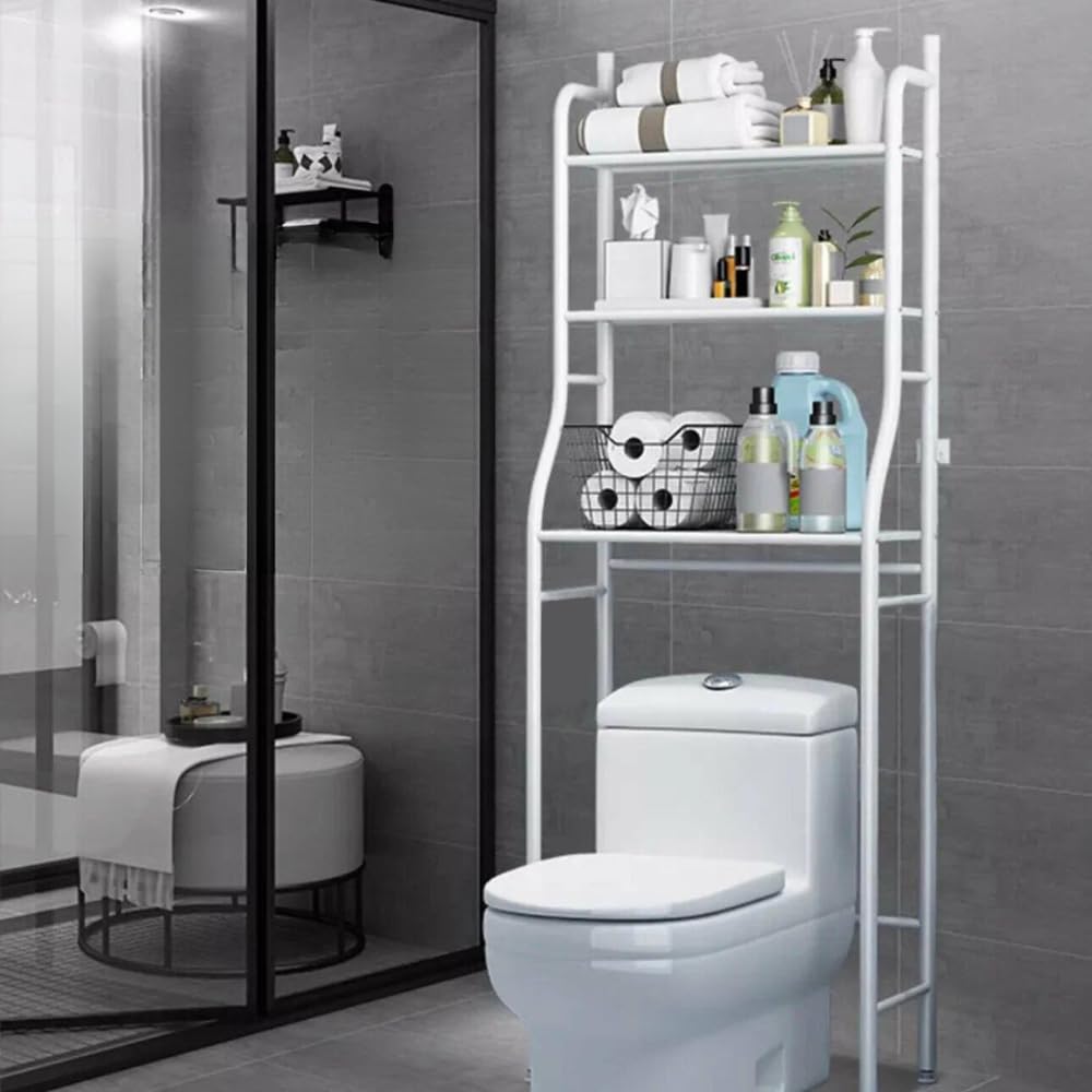 ZOLTA Badregal über Toilette oder Waschmaschine 3 Etagen Metallregal Weiß 154x64,5x25 cm Badezimmer Regal Standregal platzsparend stabil Feuchtigkeitsbeständig leicht zu montieren modern