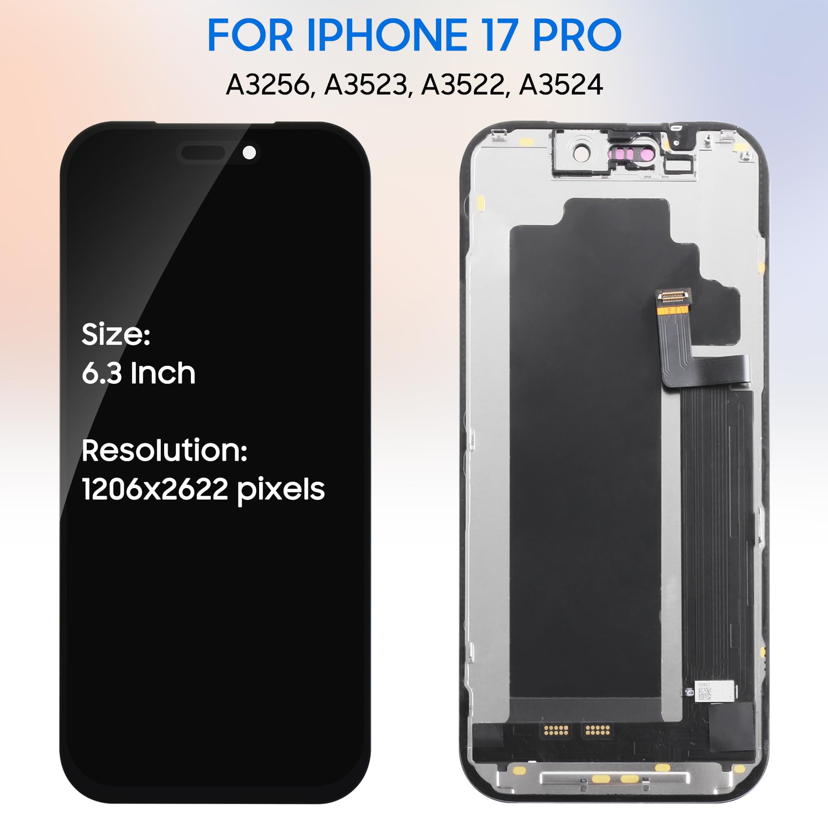 LADYSON Incell ekran LCD do iPhone'a 17 Pro, zamiennik ekranu 6,3 cala, część naprawcza LCD z obsługą Face ID do A3256/A3523/A3522/A3524, czarny