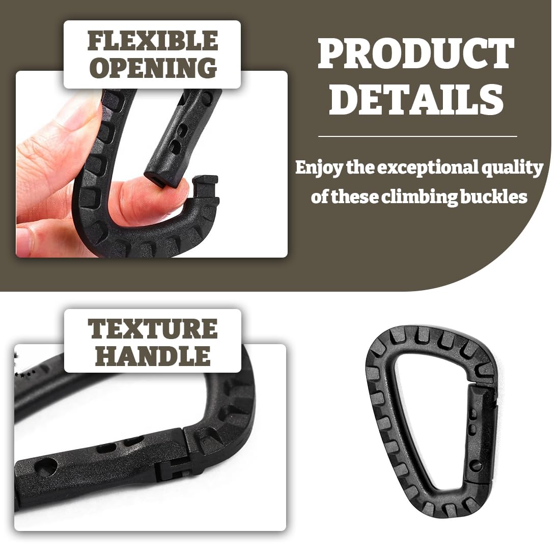 Moschettoni Plastica 5 Pezzi - Neri, Resistenti UV - Portata 12kg, Per Outdoor - Foto 2