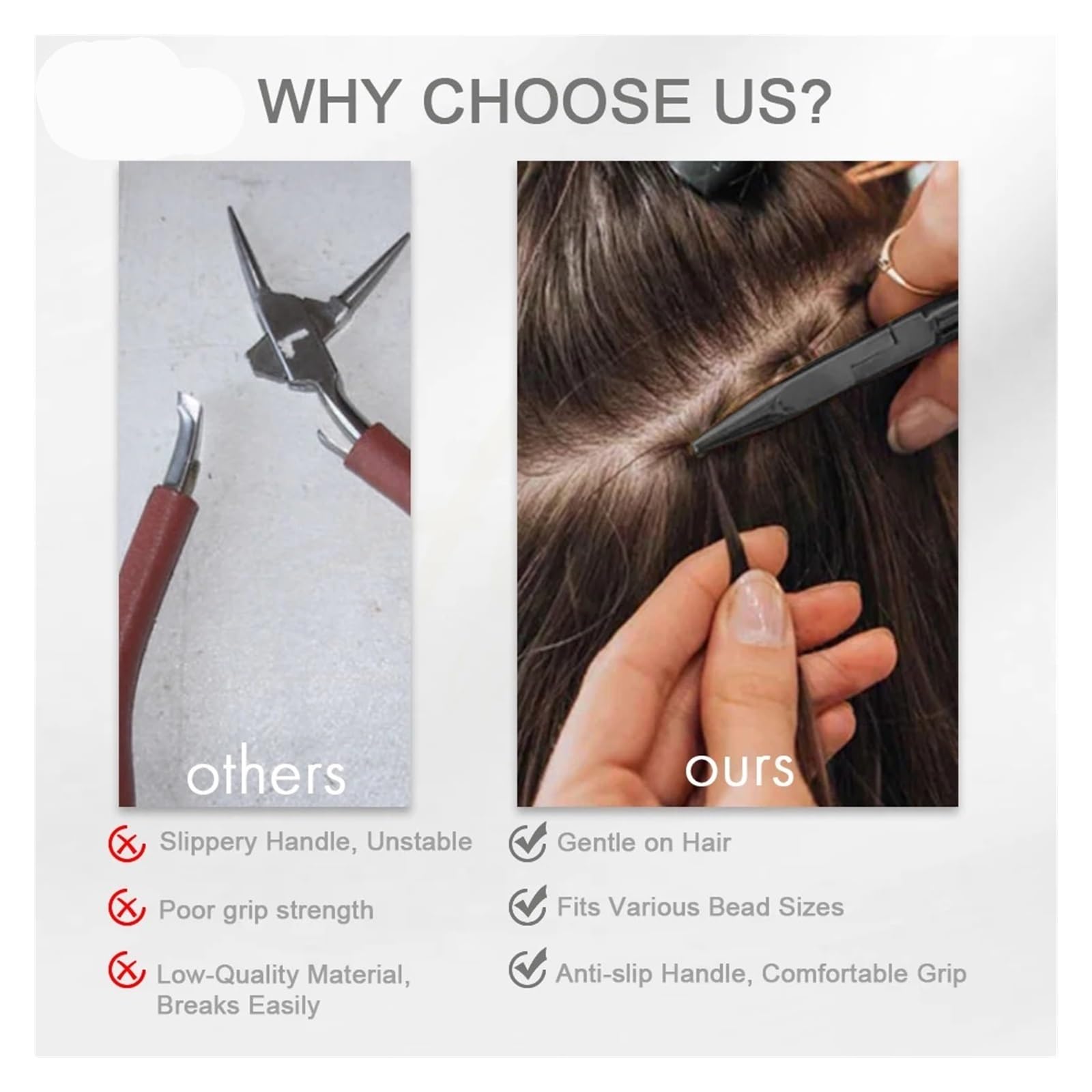 Alicates para Extensiones Pelo Alicates for extensiones de cabello | Micro anillos, cuentas, alicates de microeslabones más cercanos for coser extensiones de trama, plumas(Silver)