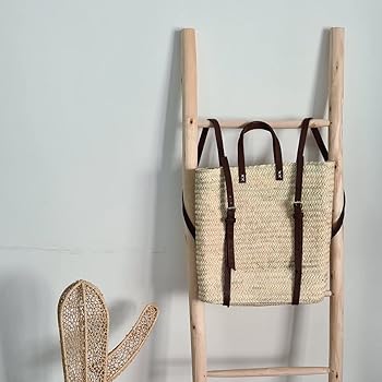 Amazon.com: French basket with leather strap, Straw backpack