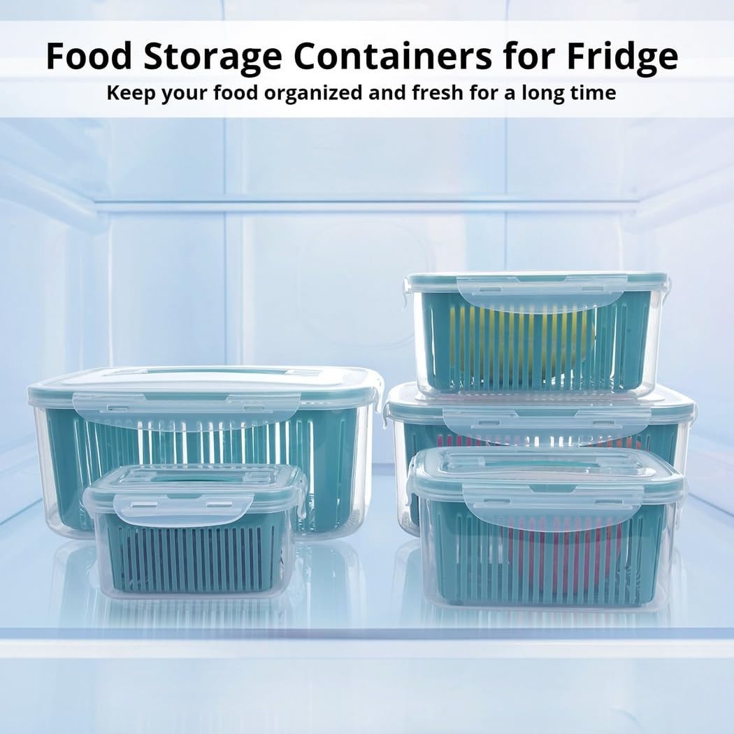 Frigorífico para contenedores de almacenamiento de alimentos, contenedores apilables de alimentos, contenedores de almacenamiento de frutas, cestas de drenaje con contenedores de