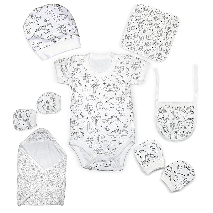 The Baby First Box Premium Baby Clothing Set (Pack of 7) – 100% Cotton Bio-Wash | Newborn Essentials | Baby Shower Gift | Gift Box Set (0-3 Months)