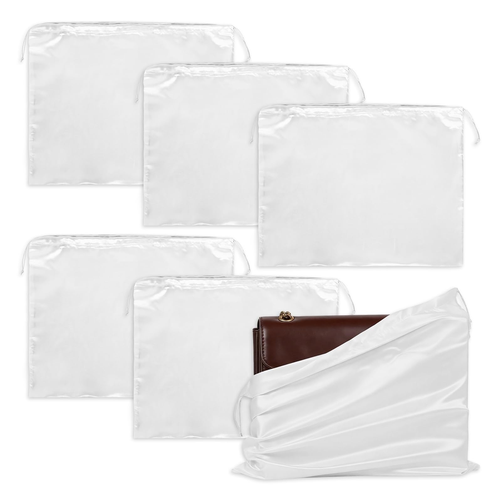 Satin Packaging Bags 6Pcs Dust Bag For Handbag Soft Silk Cloth Storage Bag With Drawstring For Handbag Purse Backpack Shoes Clothing Dust Cover(White 6Pcs)