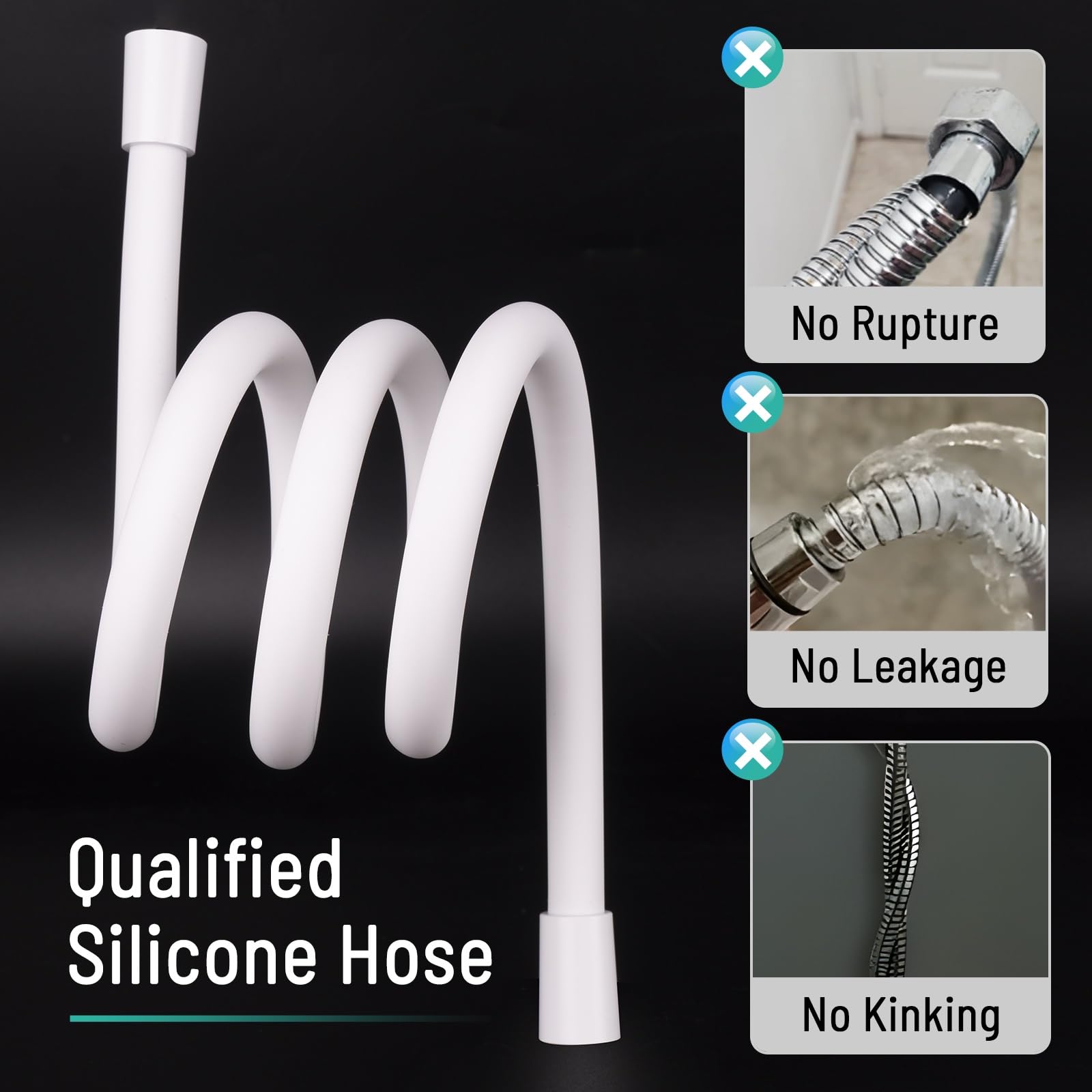 Tubo flessibile per doccia in sile, antipiega e anti-espulsione, lunghezza 1,5/2 m, ideale per uso in bagno, leggero, facile da installare, misura universale