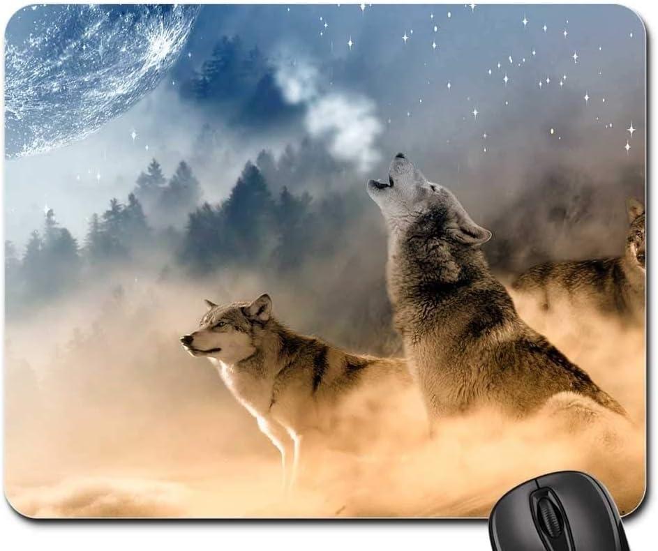 YENDOSTEEN Gaming mouse pads,mouse mat,Wolves Wolf Howling Moon Stars Night Wild
