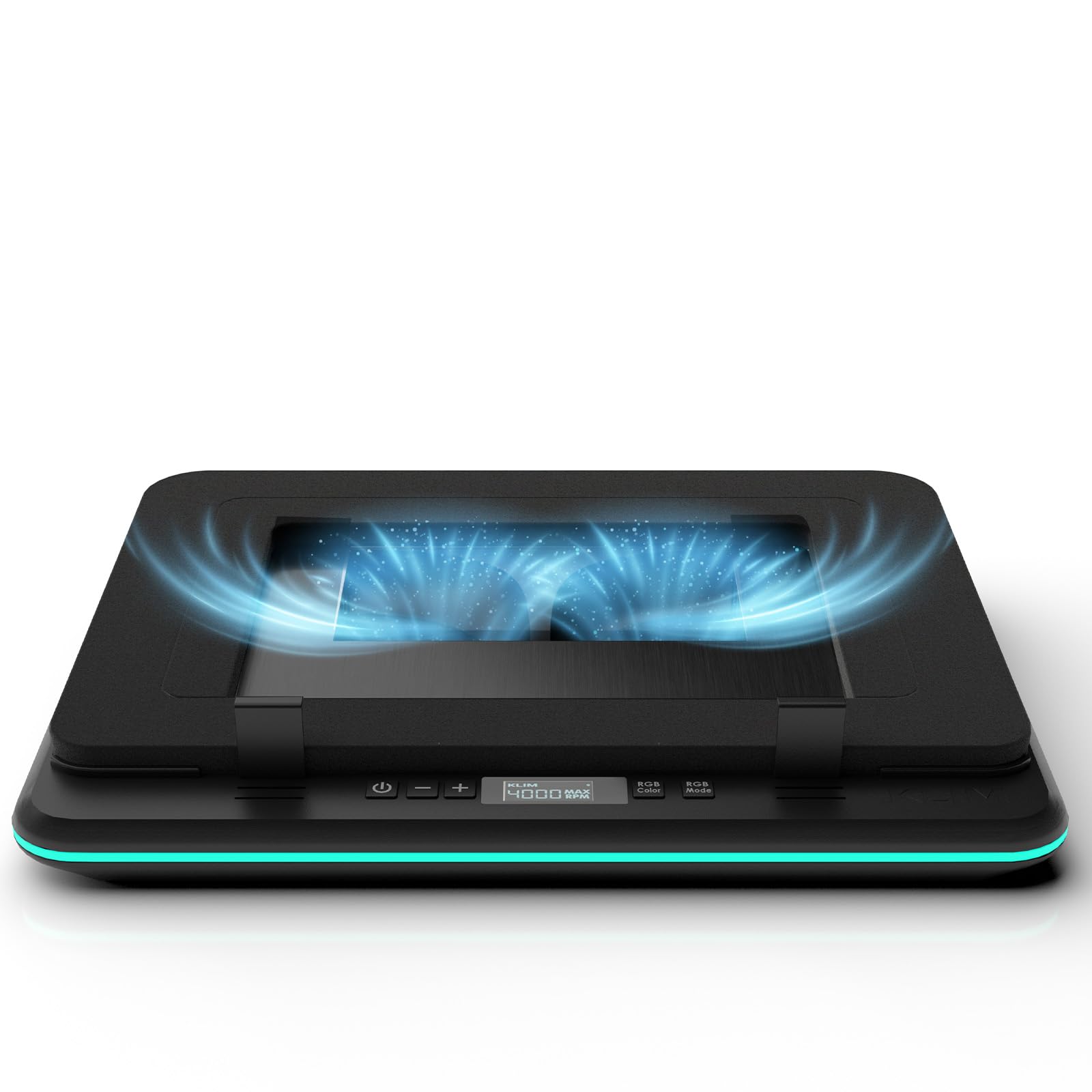 KLIM Turbofrost chłodnica do laptopa gamingowa podkładka chłodząca 4 wentylatory turbo 4000 obr/min 2 tryby mocy USB-C DC RGB 4 porty USB