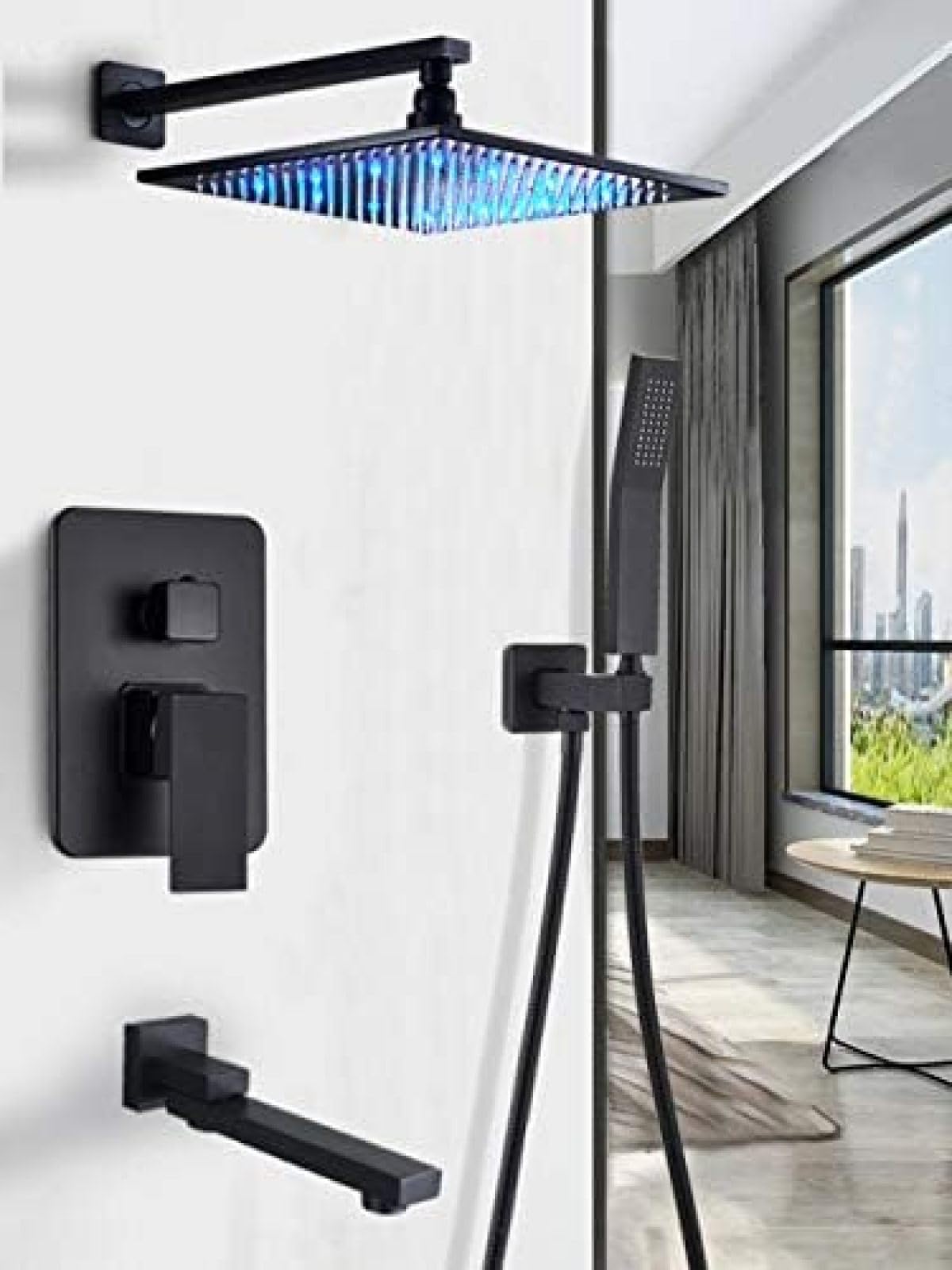 GLJTUO Bathroom Shower Faucet Rainfall Shower HeadBath Water Faucet Wall Mounted Bathtub Shower Mixer Tap Shower Set Matte Black-8 Inch,8 Inch,size_name-8 Inch