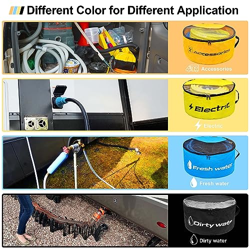 Image of CircleRoad RV Sewer Hose Storage 4 Pack, Upgrade Zipper Closure Waterproof RV Storage and Organization Bag for Sewer Hoses, Fresh & Waste Water Hoses, Electrical Cords (black /blue /yellow /orange)
