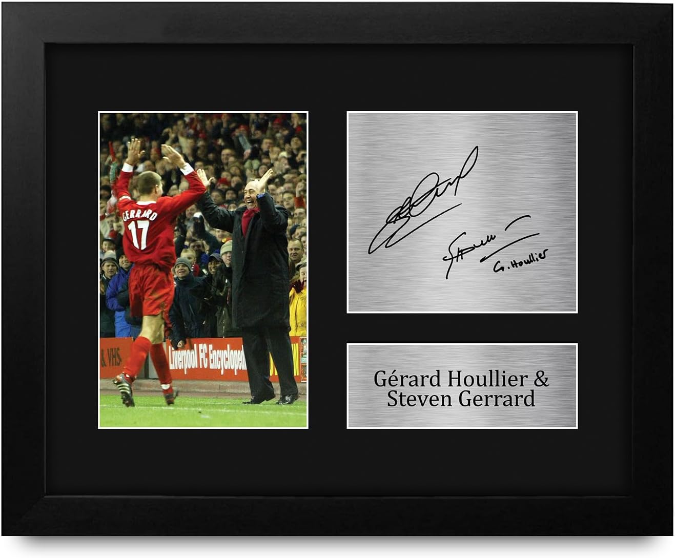 HWC Trading Gerard Houllier & Steven Gerrard Liverpool Gifts Printed Signed Autograph Picture for Soccer Fans and Supporters - US Letter Framed (ID-008018)