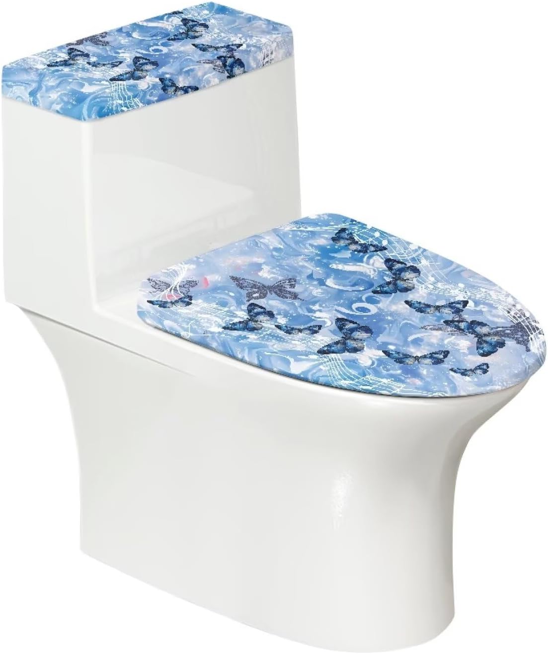Butterfly Soft Toilet Seat Cover for Light Blue Marble Toilet Seat Lid Cover Home Decor Replacement Tank Protector for Dormitory