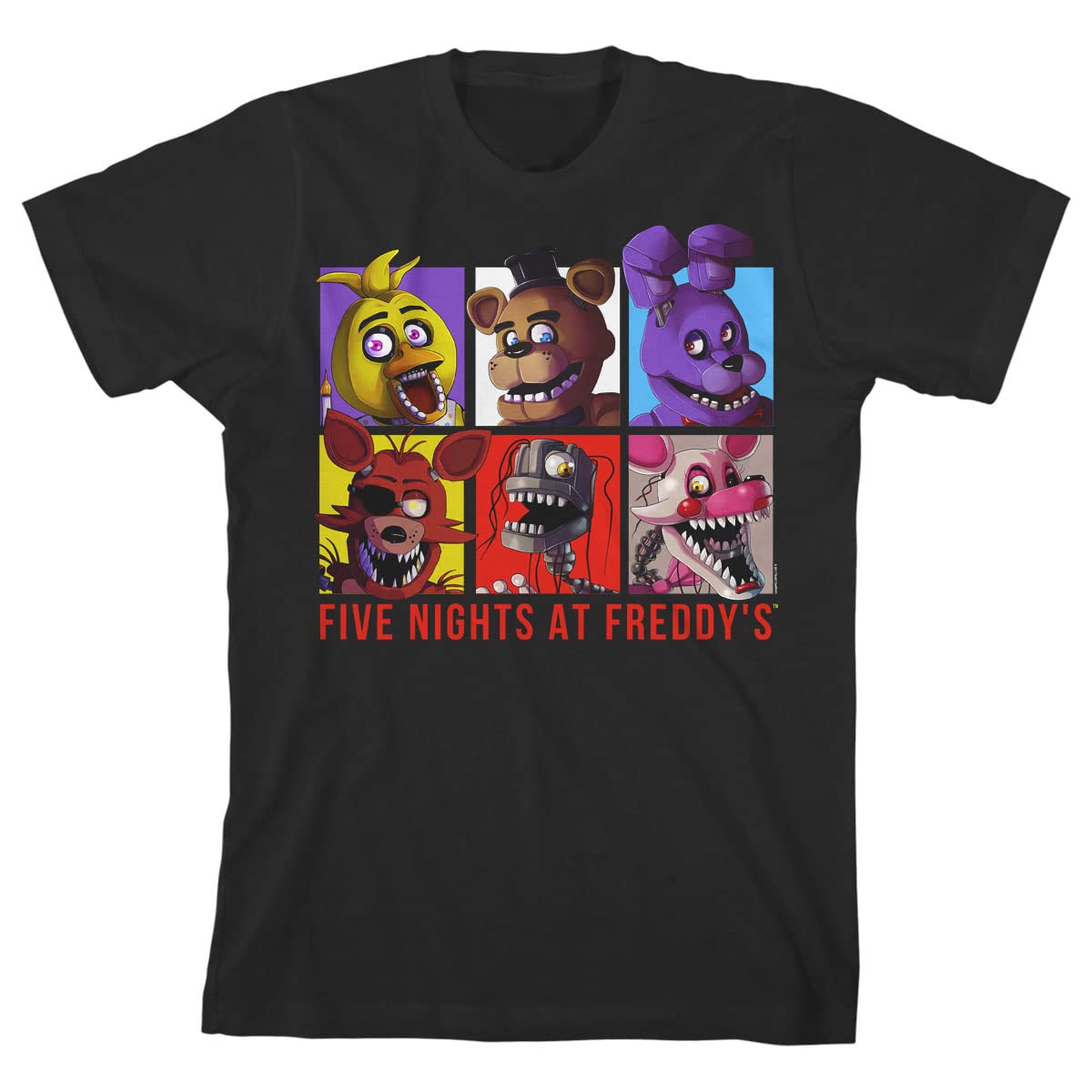 Five Nights at Freddy's Character Squares Boy's Black T-Shirt