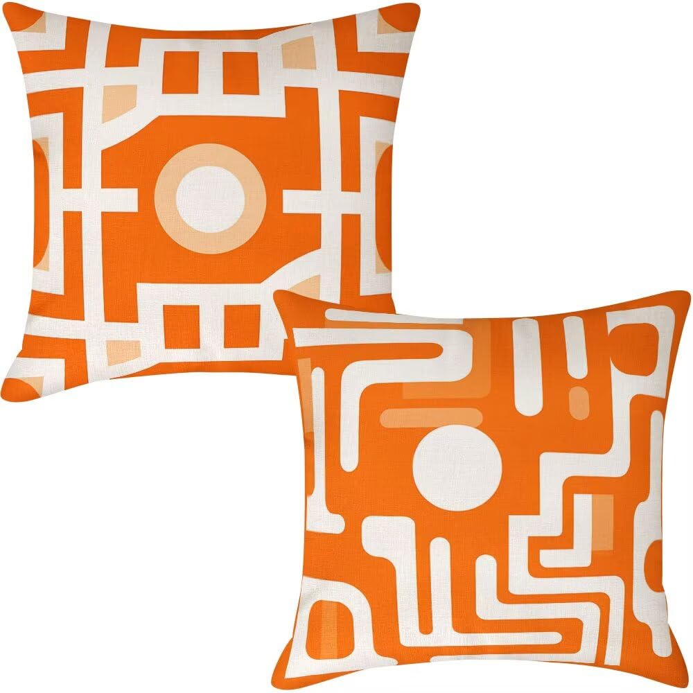 Federe Cuscini da Esterno Impermeabili 65x65 Arancione Copri Cuscini per Divano Moderno Federa Cuscino Geometrico Decorativi Copricuscini per Divano Giardino Soggiorno Copricuscino Set di 2 (IU347)