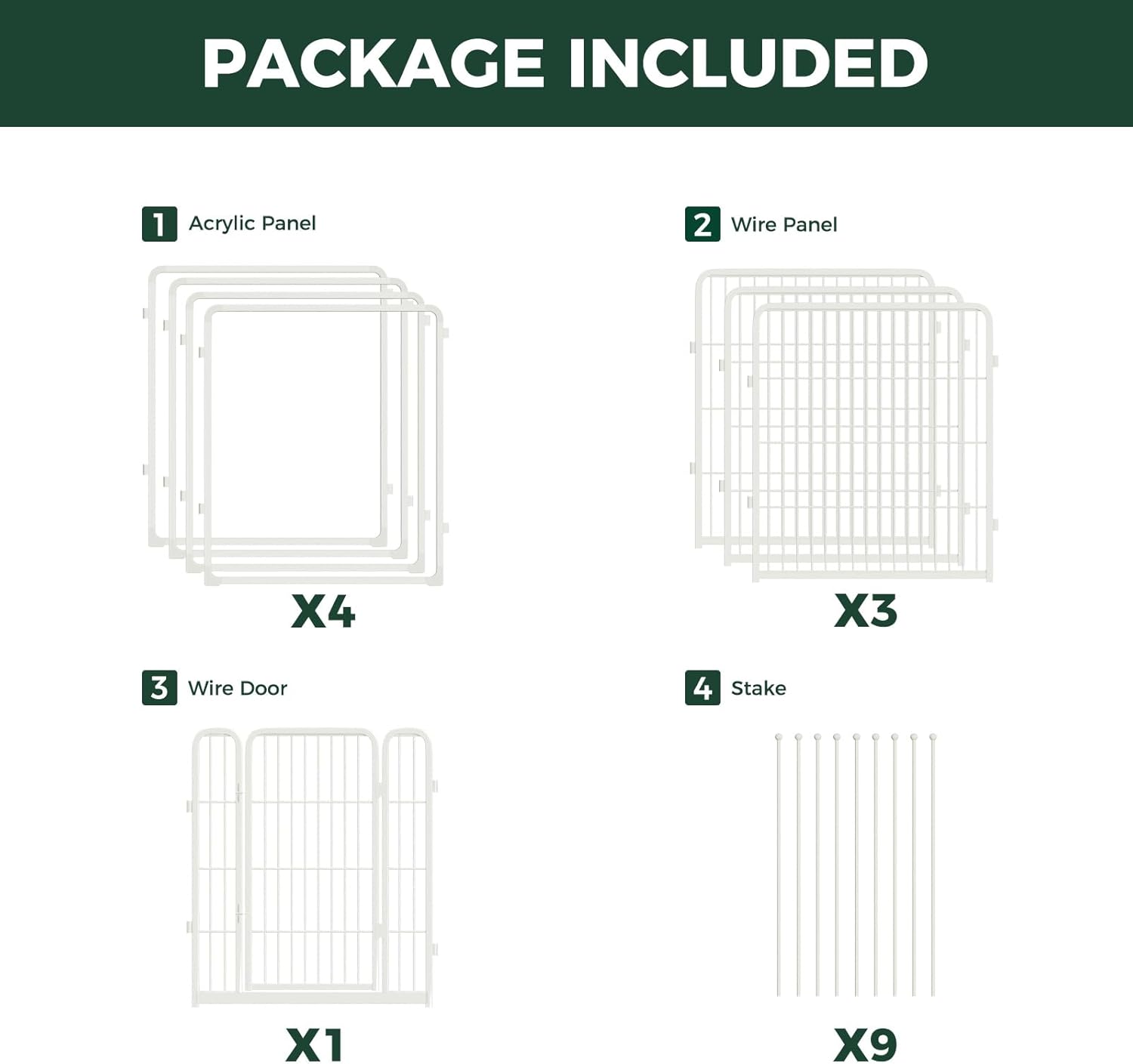 FXW AuraSpace Pro Acrylic & Wire Mesh Indoor Dog Playpen, 32" Height 8 Panels Metal Dog Pen for Small and Medium Dogs, White│Patented