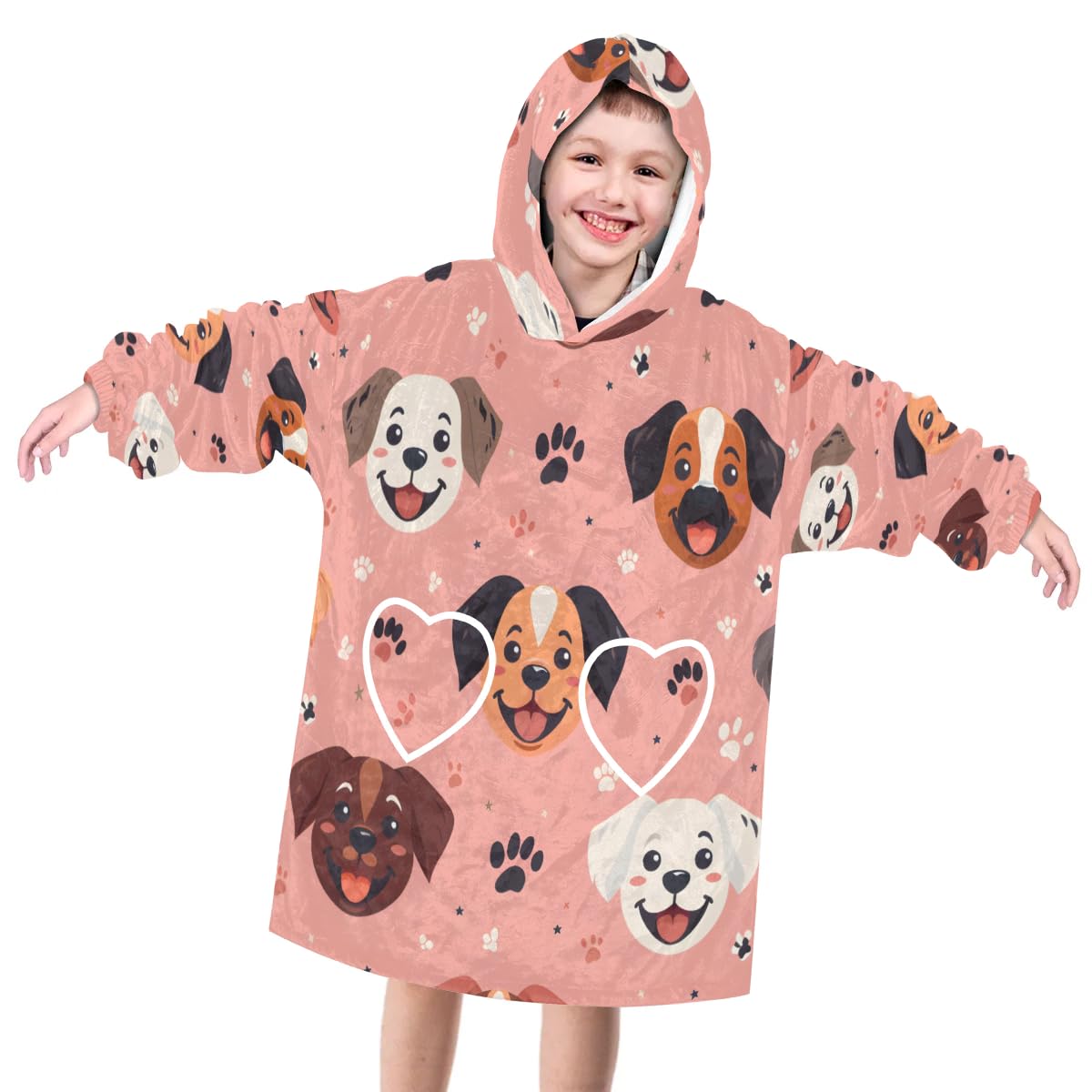 Pardick Wearable Blanket Hoodie for Kids, Aggressive Dog Fleece Sweatshirt Blanket Oversized Blanket Sweatshirt with Pocket Flannel Warm Hooded Blanket 6-10 Year Old Girl Boy Gift, One Size