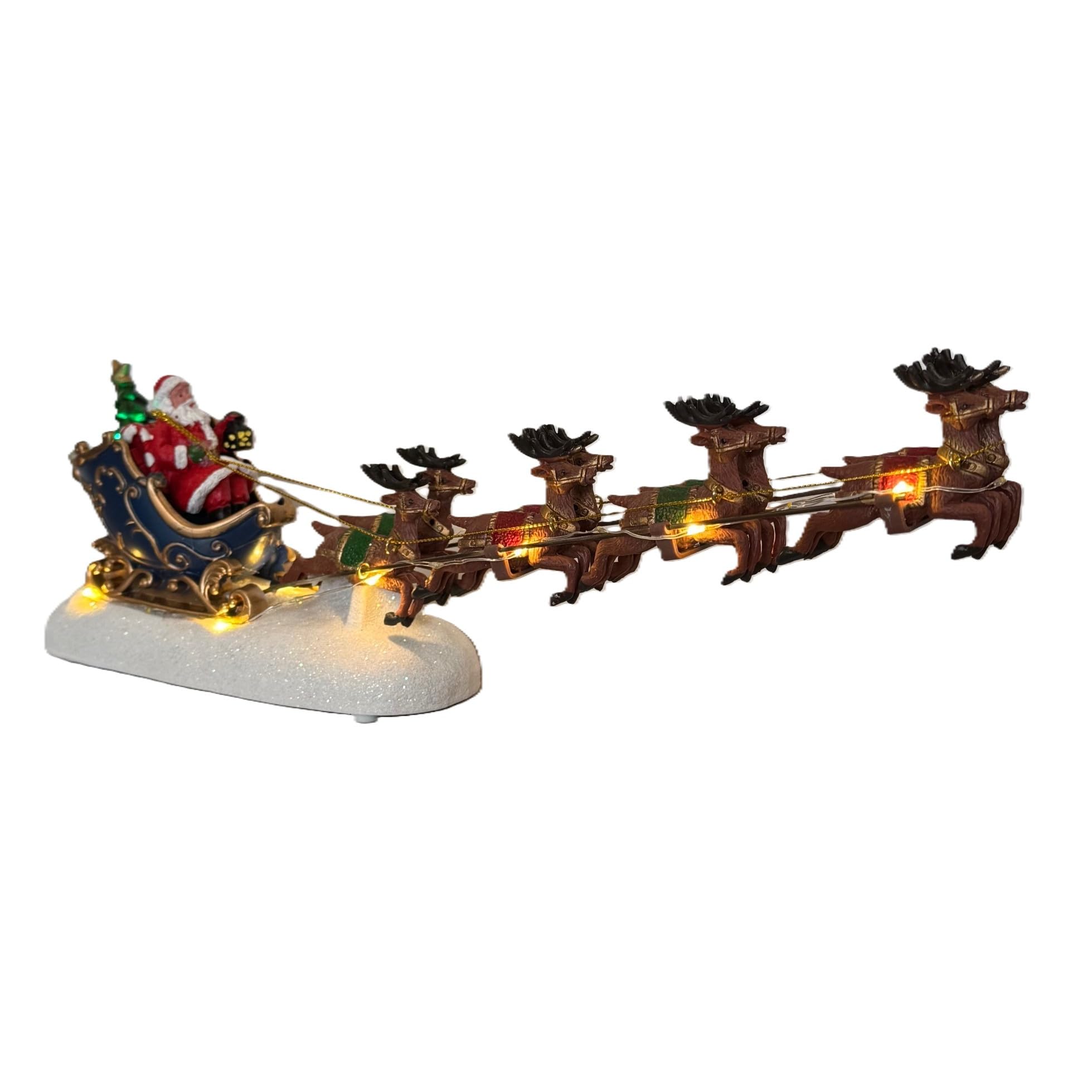 Christmas Scene Decoration Ornament with Santa Sleigh & Reindeer Warm White LED Lights