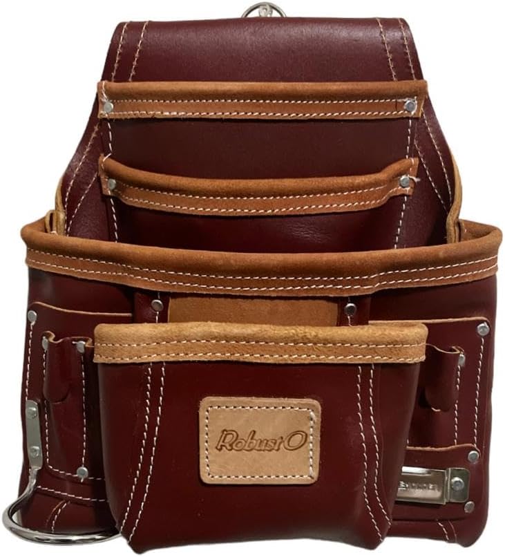 Supreme Leather 10-Pocket Leather Carpenter Tool Pouch - A Genuine Leather Marvel for Organizing Your Tools with Built-in Tape Holder (Rustic Red)