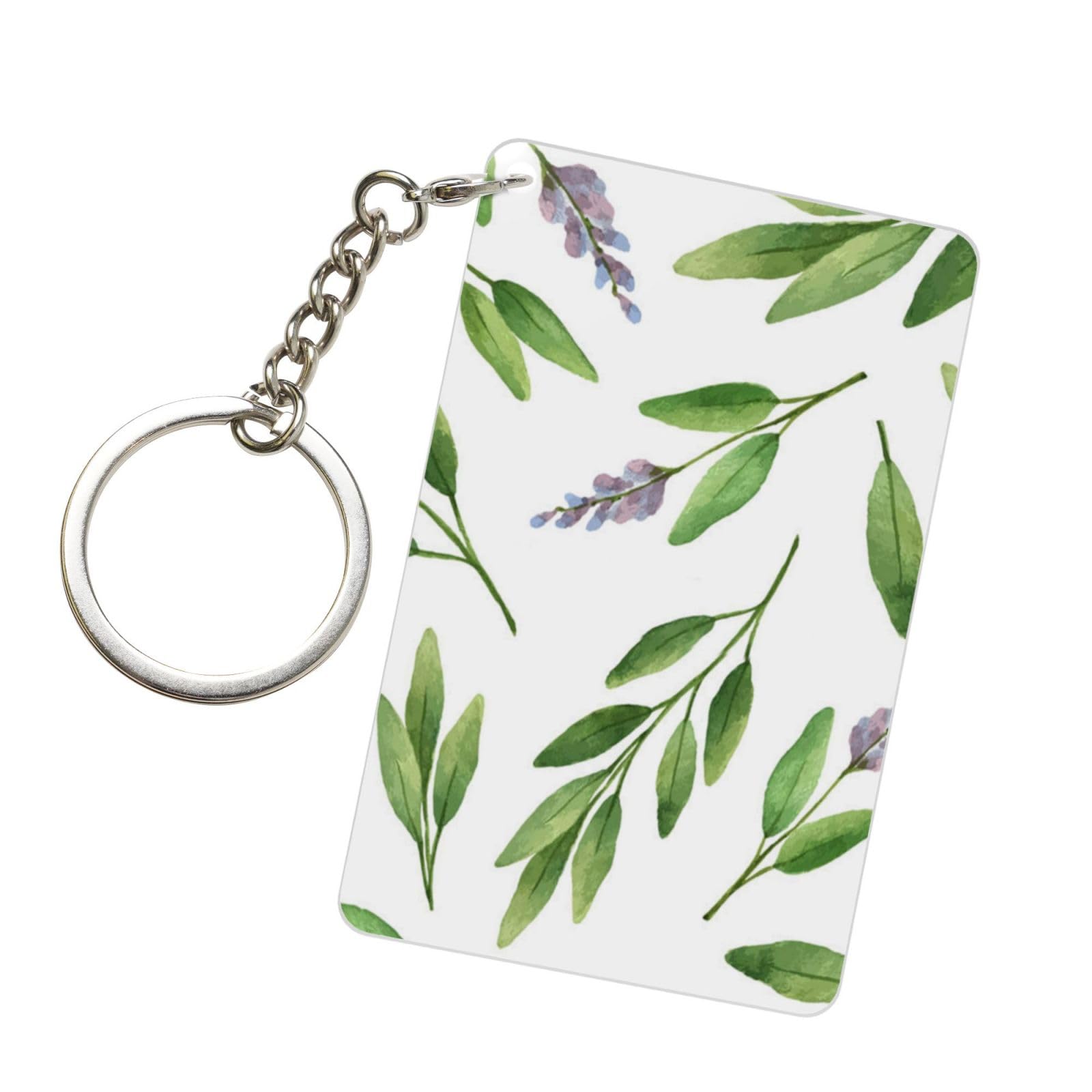 Poadnly Unisex As Picture Green Flower Watercolor Herb Sage Leaves And Branches, Rectangular Acrylic Keychain, Keyring Key Chain Ring Holder Organizer 1 Pc