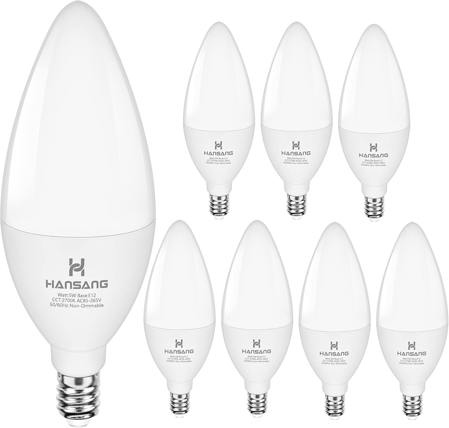 Hansang LED Ceililng Fan Light Bulbs Warm White 2700K E12 Candelabra Base, 60w Equivalent B11