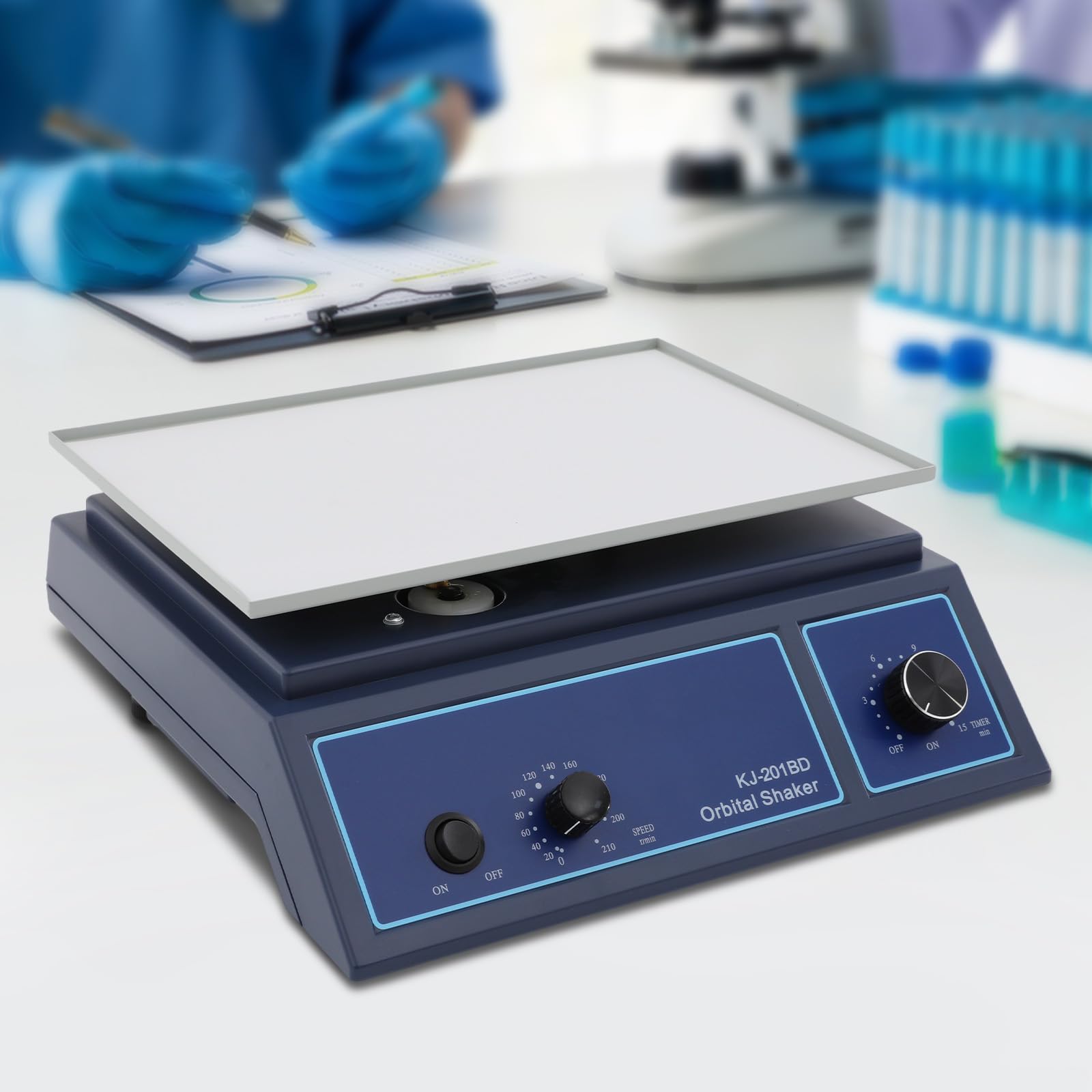 Orbital Shaker, 10W Lab Oscillator RPR Horizontal Rotator Shaker 0-210rpm Adjustable Speed, 1-15mins Timing, 2.2 lbs Capacity for Laboratory