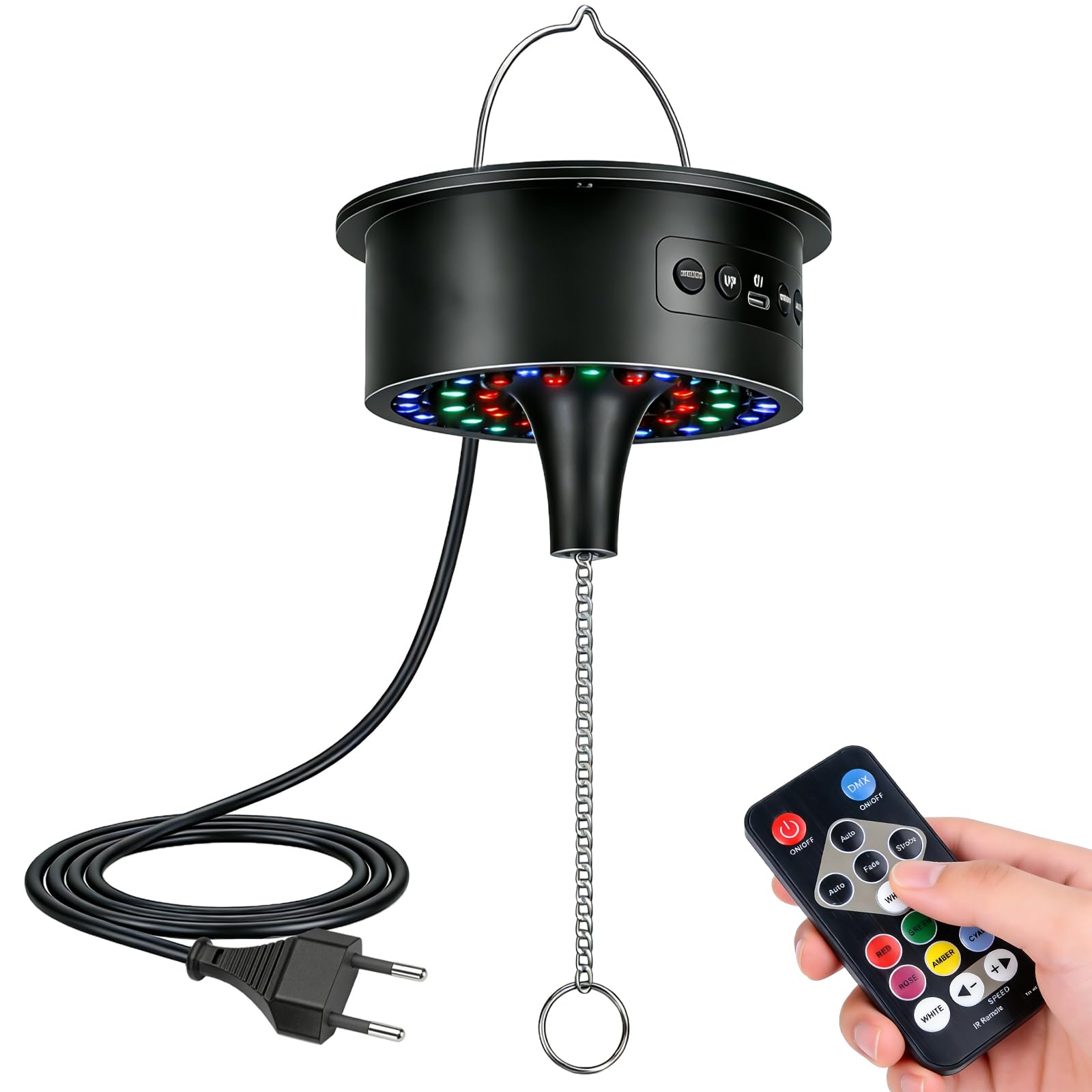 Motor de bola de discoteca con luz LED, motor giratorio de espejo con control remoto, luz de discoteca de 30 perlas LED, velocidad ajustable, accionamiento silencioso para bola de discoteca