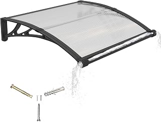 Vordach für Haustür, 120x80cm Fenstervordach mit separater Entwässerung, Polycarbonat Pultvordach Überdachung für UV-, Regen- und Schneeschutz – Ideal für Veranda
