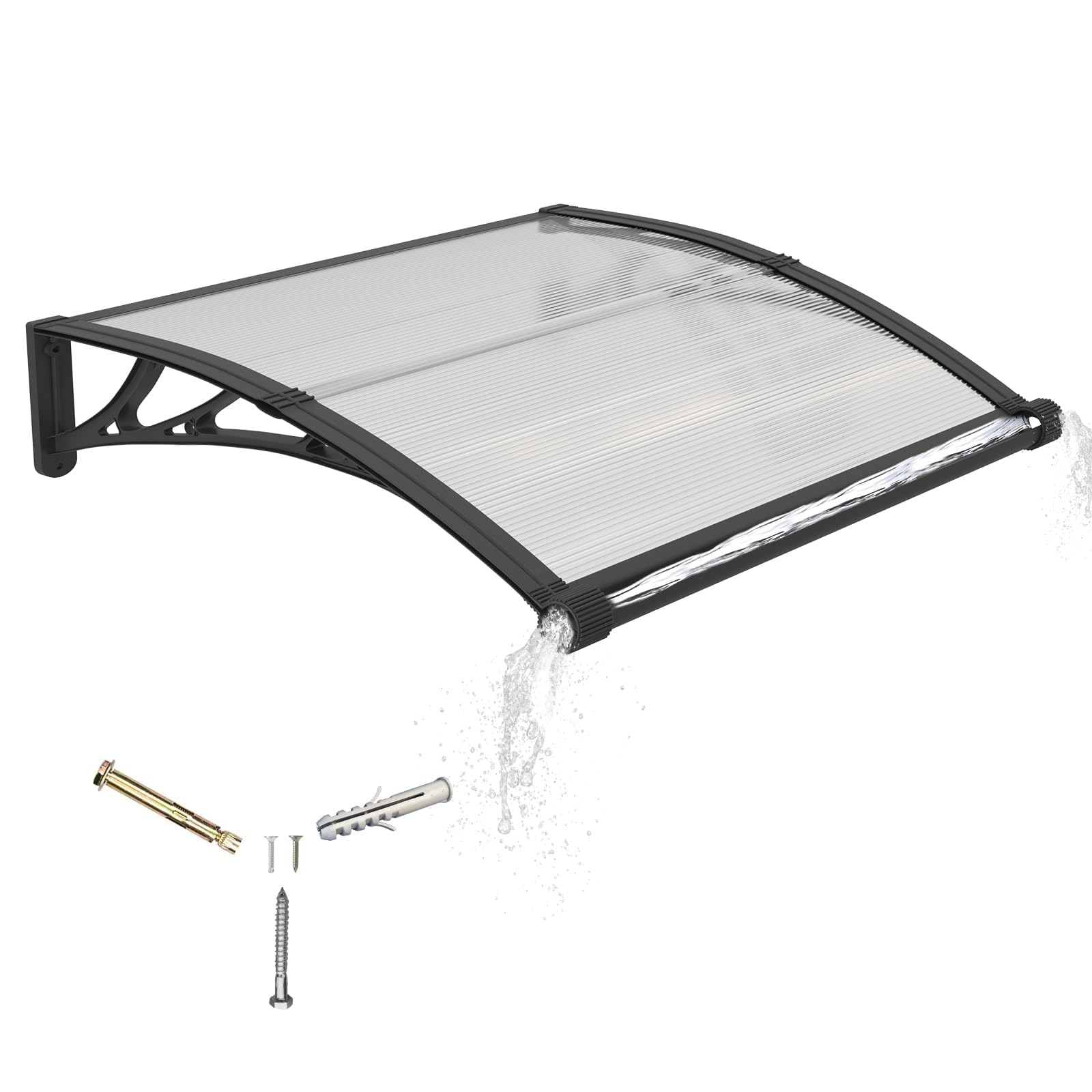 LWJSOCP Outdoor Door Canopy Awning 100x80cm UV Protection UPF50+ Rainproof & Snowproof Durable Polycarbonate Panel & Bracket Ideal for Porch Patio Deck