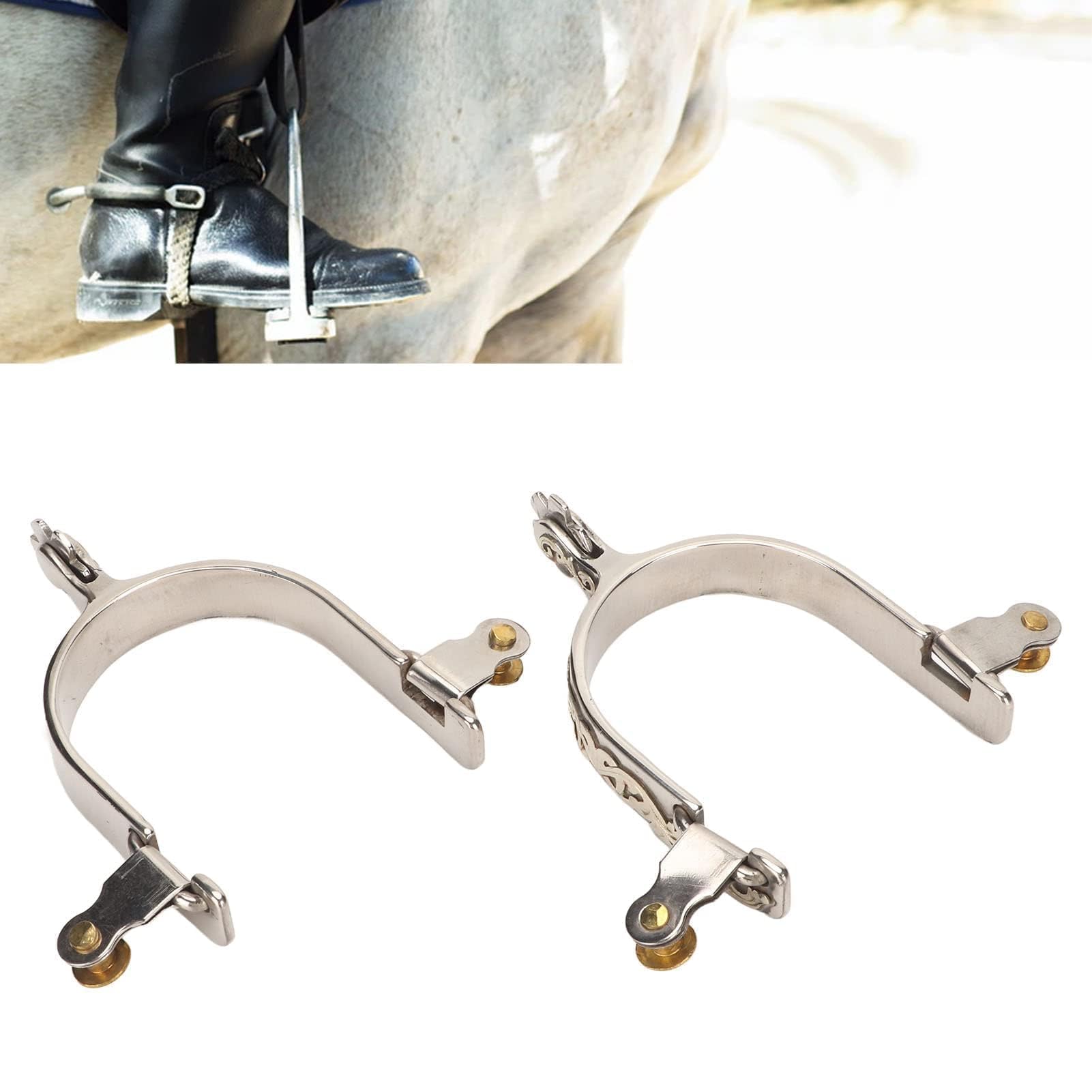 Cyrank Speroni per Cavallo, Speroni in Acciaio Inossidabile Speroni Stile Cowboy Occidentale Speroni Occidentali Speroni per Stivali da Cavallo con Intaglio di Fiori Sperone Occidentale per Equestre