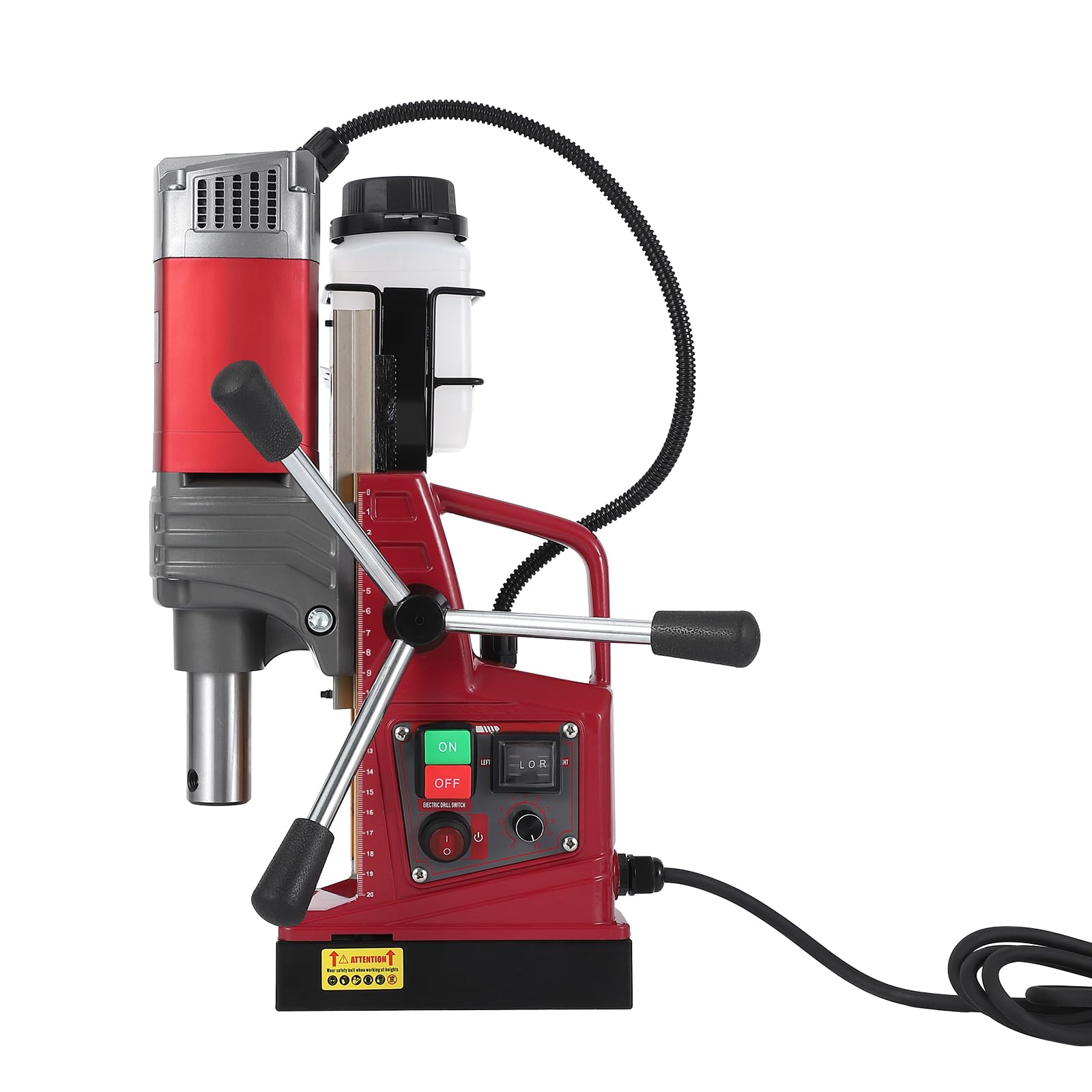 1550W Magnetic Drill Press, 2 Inch Drilling Capacity, 14000N Magnetic Base, 750 RPM Adjustable Speed, Portable Mag Drill for Metal Working, Black Red Silver