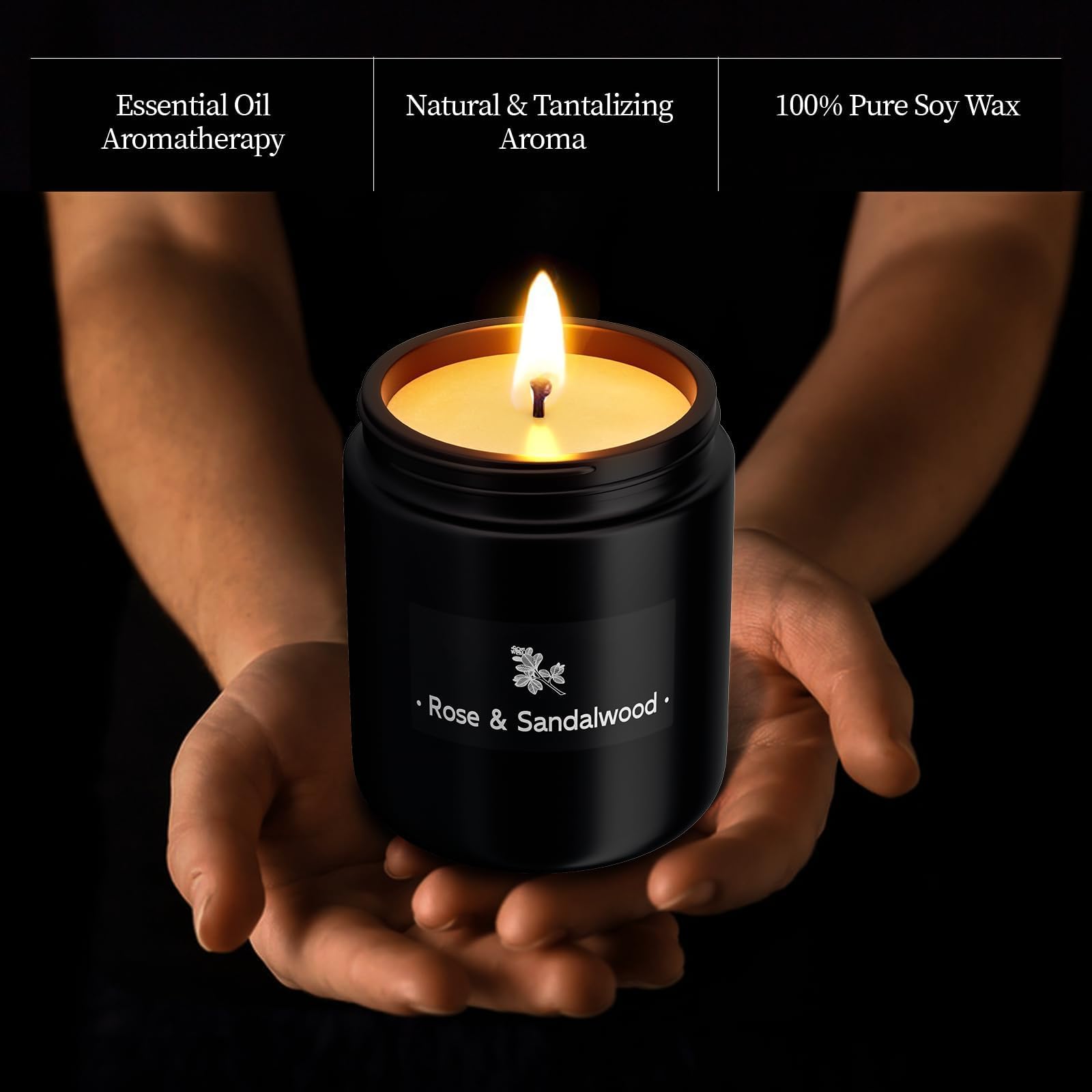 Velas perfumadas para el hogar, vela de aromaterapia con fuerte fragancia – 7.6 onzas, 100% cera de soja – Velas de Navidad perfumadas para hombres y mujeres en tarro negro, rosa y sándalo