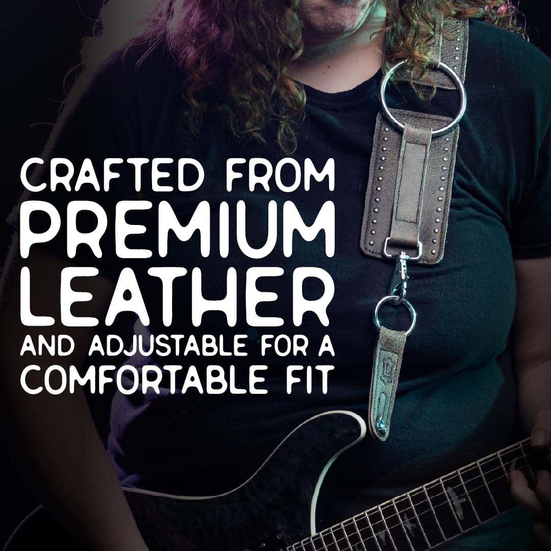 Levy's - Correa para guitarra y bajo MDST15BC-BLK Baldric Series, Piel Premium Distressed Black, ancho 7,6 cm, ajustable 135-155 cm, remaches hechos a mano, Made in Canadá