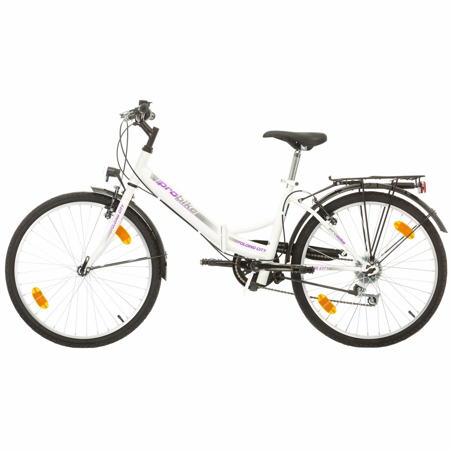 Multibrand, Folding City 24 Lady, 24 Pulgadas, 457 mm, Bicicleta de montaña Plegable, 18 velocidades, para Mujeres, niña, Guardabarros Delantero y Trasero, Lustre Blanco Lilac-Gris