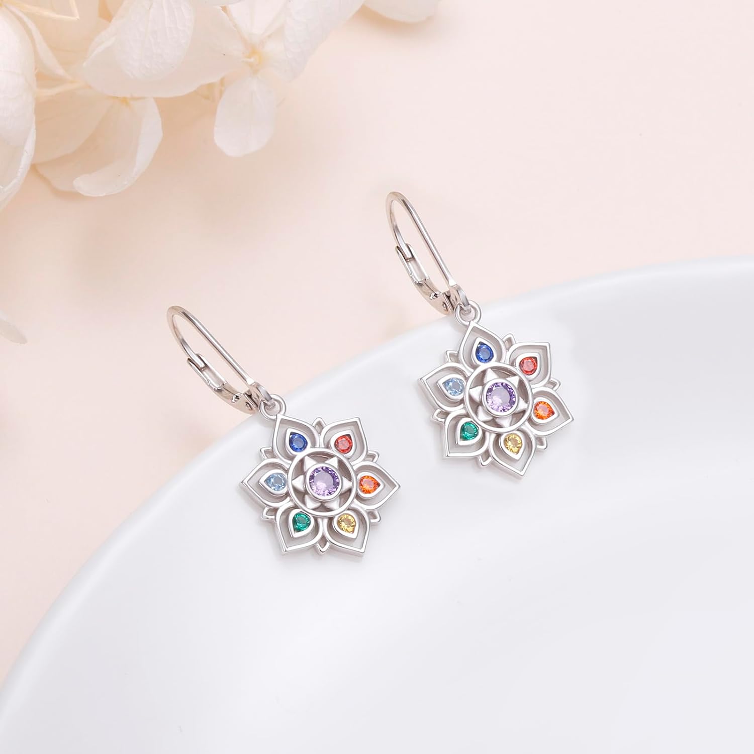 925 Sterling Silver Dangle Earrings 7 Chakras Lotus/Star of David/Pumpkin Witch Ghost Earrings Jewelry Birthday Christmas Gift for Women - Image 2