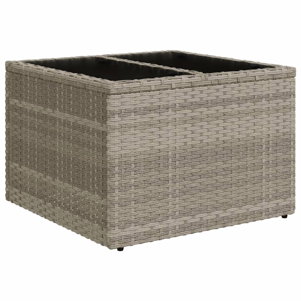 vidaXL Garden Table with Glass Top, Outdoor Table for Dinner Coffee Tea, Dining Table for Patio Terrace Balcony, Light Grey Poly Rattan