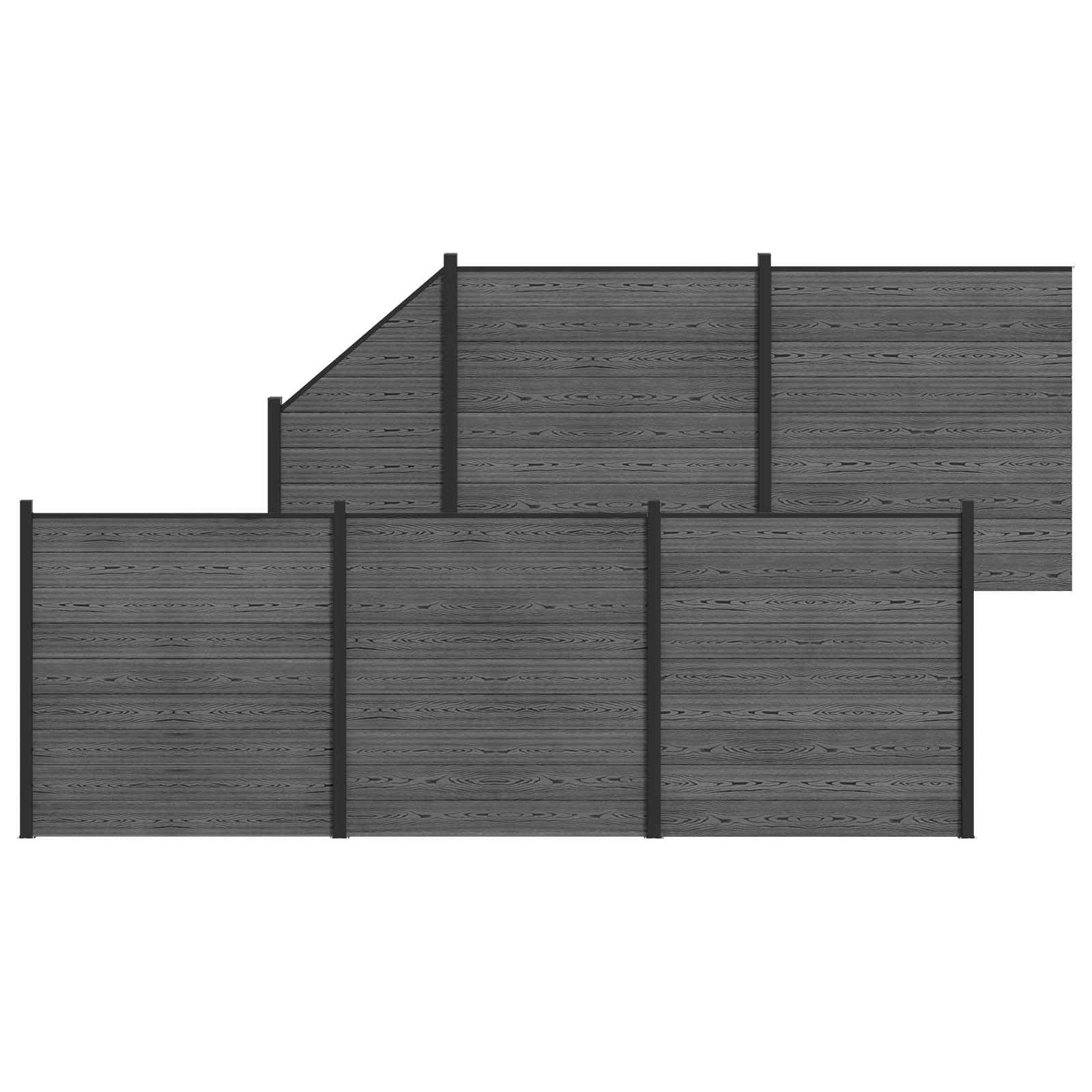 Vidaxl Grey (Grey Chiné 14) Fence Panel 6 Pieces Wpc And Aluminium Grey