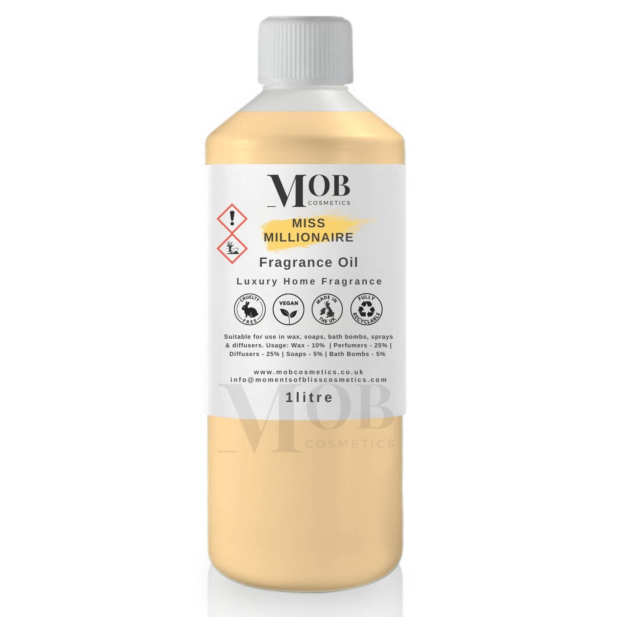 Miss Millionaire Luxury and Designer Fragrance Oil | Highly Concentrated | Perfect for Candles, Soaps, Bath Bombs, Diffusers, Wax Melts | UK Made | Vegan (Miss Millionaire, 1litre) — image 1