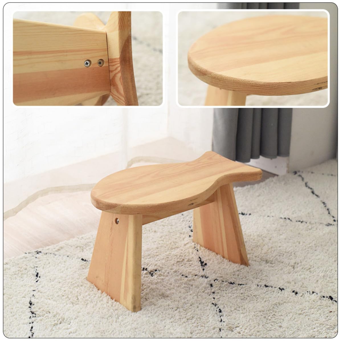 Taburete Infantil Portátil de Madera Maciza Forma de Pez