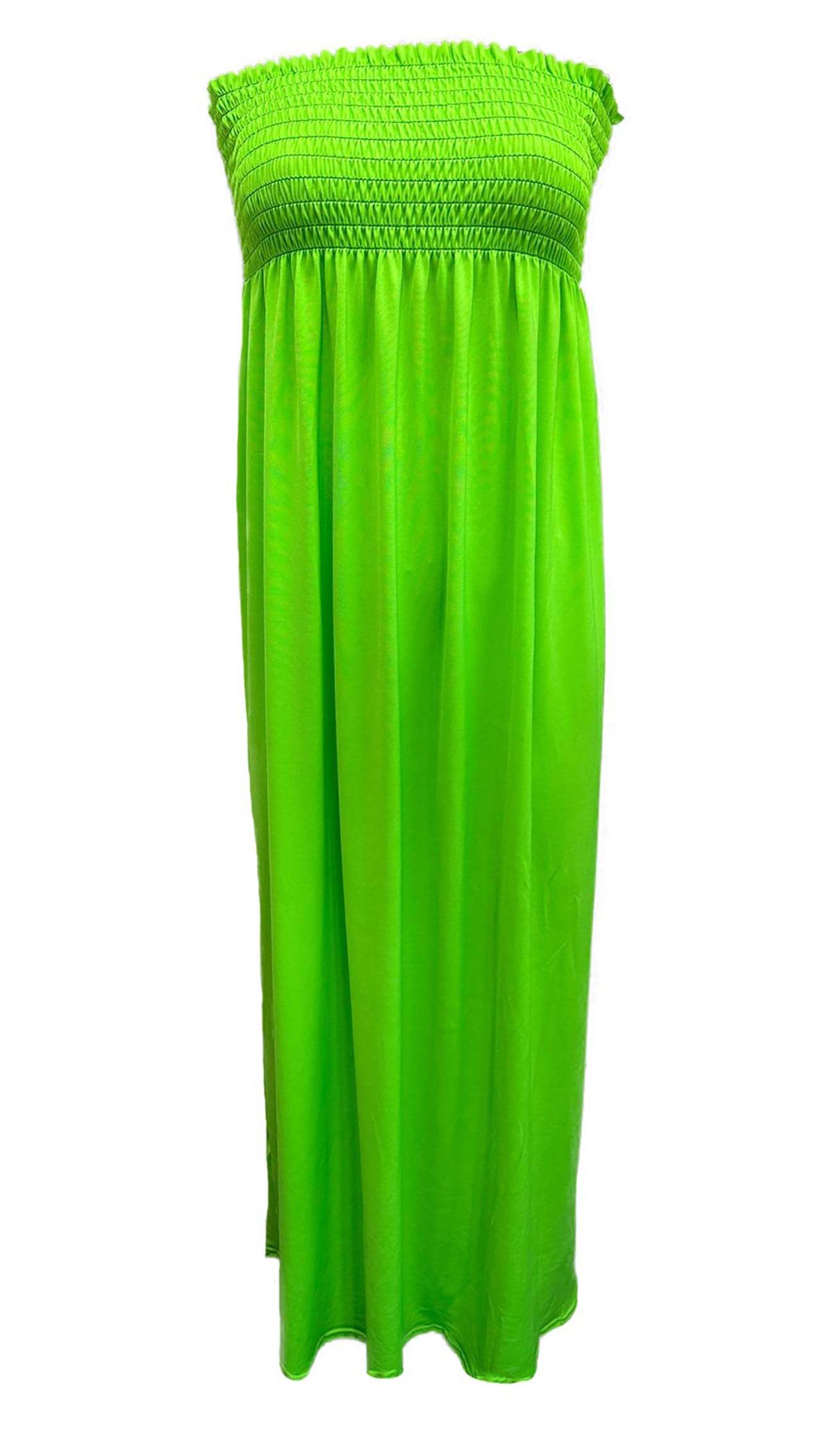 Purple Hanger Women's Neon Green New Long Boob Tube Bandeau Strapless Elasticated Jersey Summer Maxi Dress (As8, Numeric, Numeric_18, Numeric_20, Regular, Regular, )
