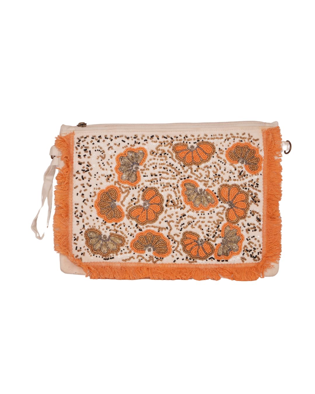 Butterfly Garden Embroidered Clutch with Orange Fringe-picture-13