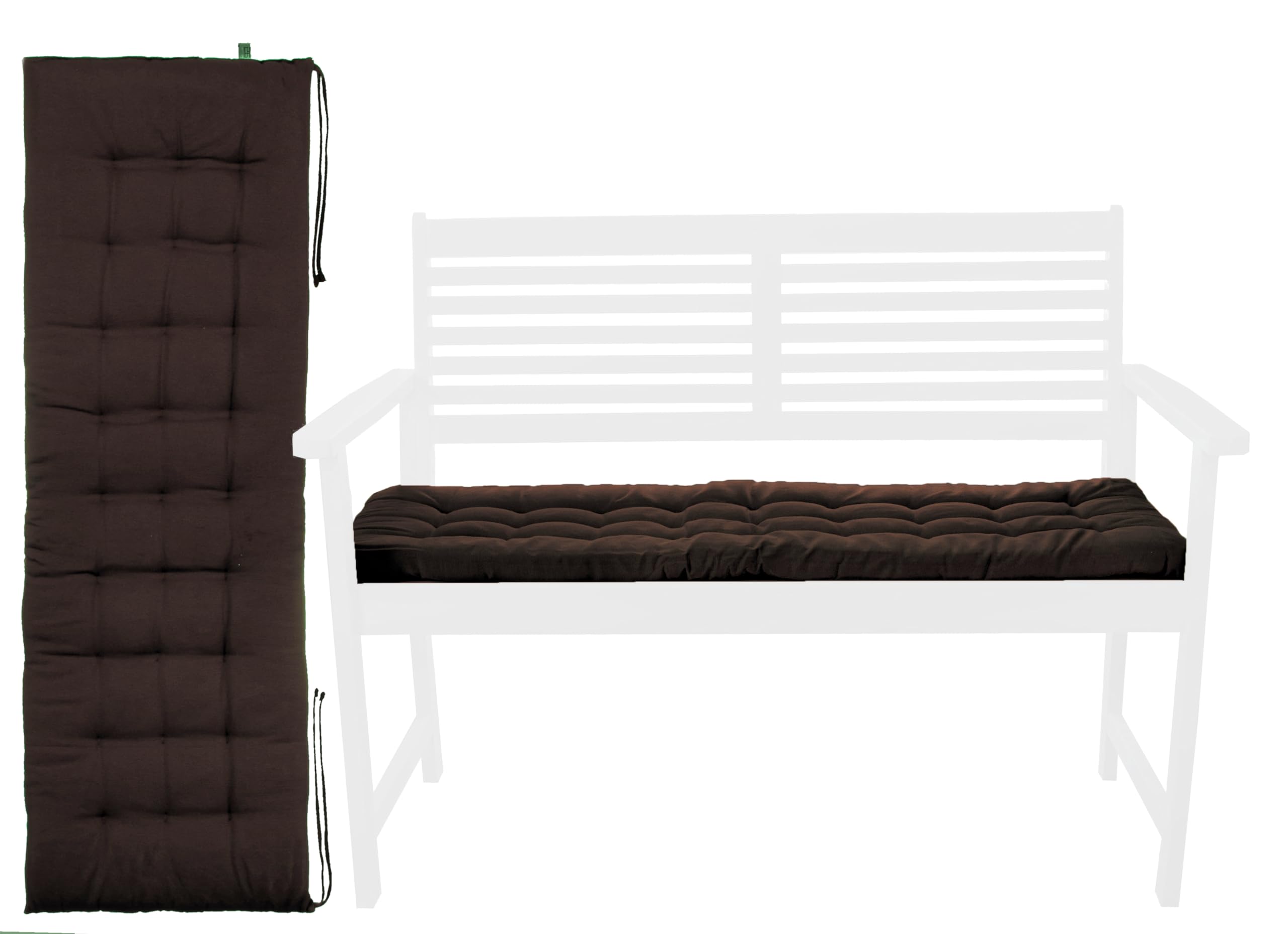 Brandsseller Coussin de banc - Pour l'extérieur et l'intérieur - 27 surpiqûres - Marron - 120 x 40 x 4 cm