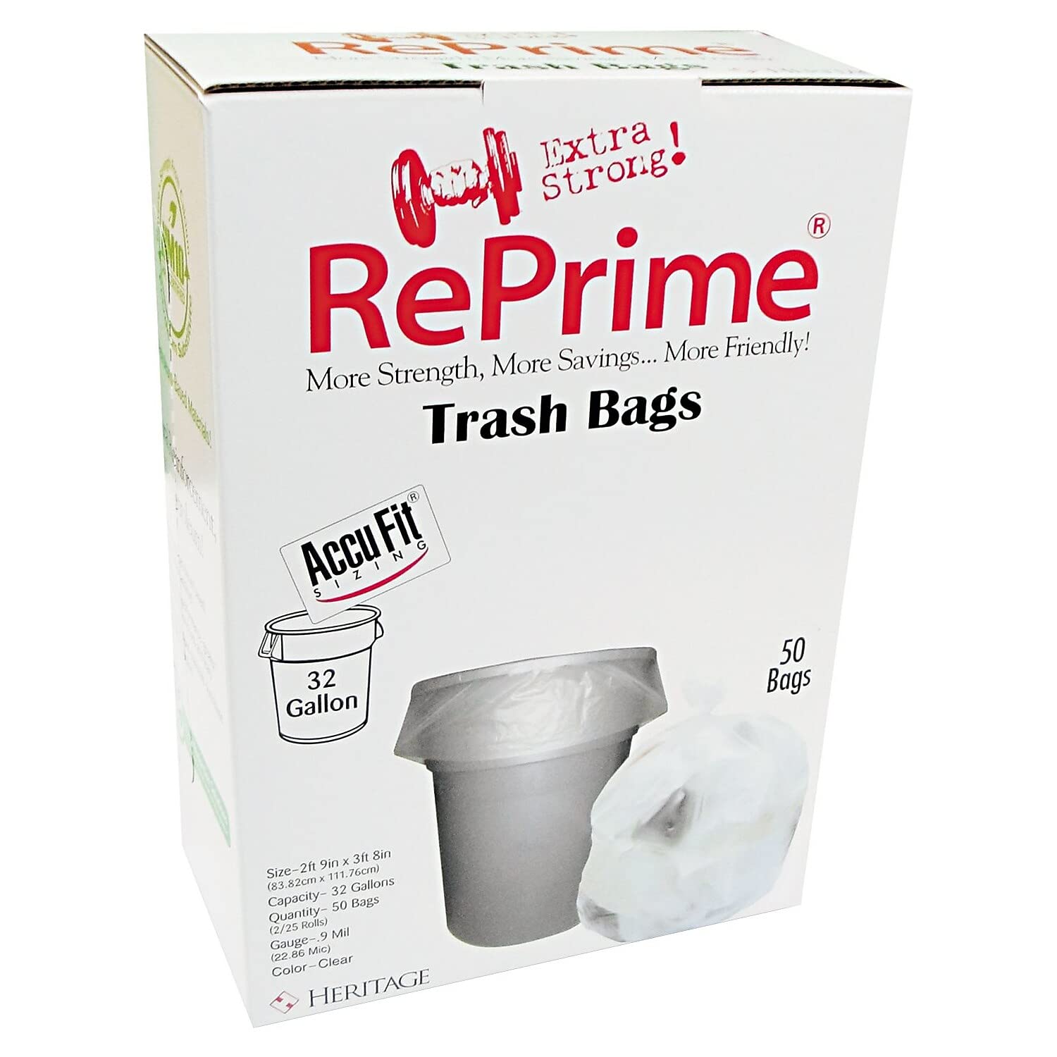 RePrime H6644TCRC1 Can Liners, 32gal, 0.9mil, Clear, 33-Inch x 44-Inch, 50/Box