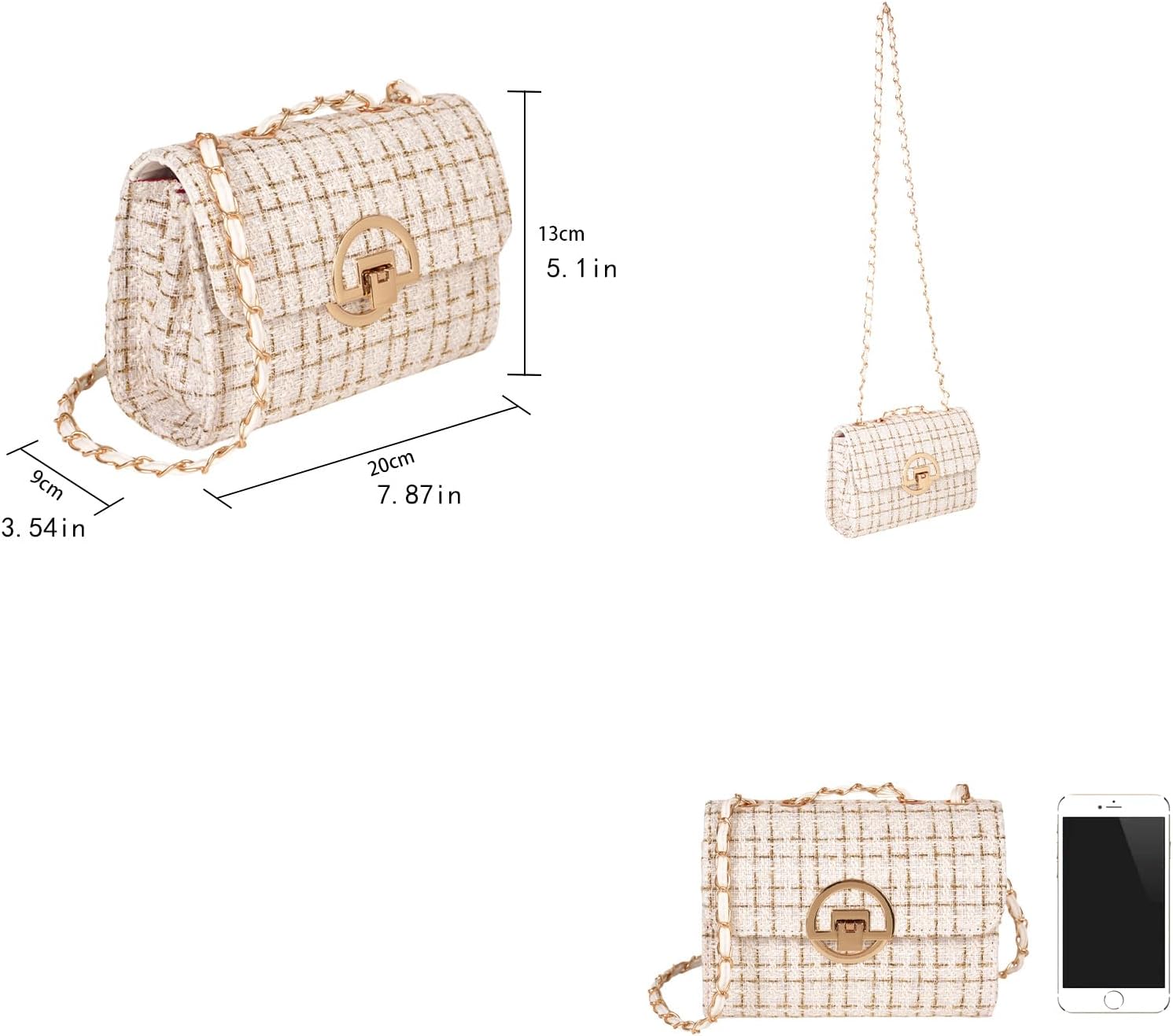 Crossbody Bags for Women Small Handbags Leather Shoulder Bag Tweed Purses Evening Bag Clutch Satchels with Chain Strap - Image 3