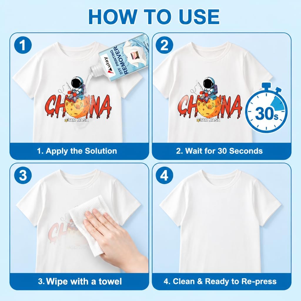 DTF Transfer Print Remover Liquid 250ML for T-Shirts Clothing
