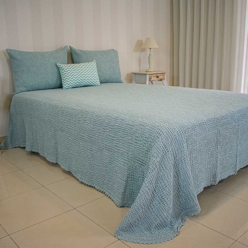 Colcha Azul Elegante para Camas 180/200 - 280 x 260 cm - Con Efecto Waffle - 100% Algodón