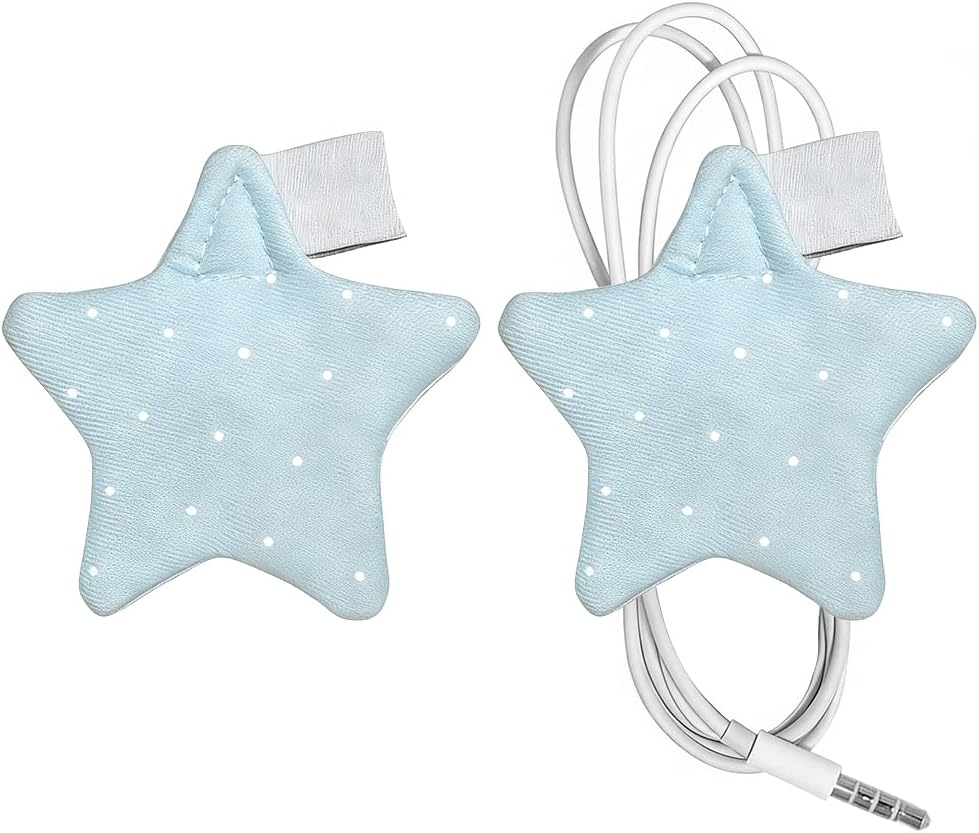 Star Shaped Cord Organizer Reusable Cute Fabric Pentagram Cable Organizer Blue Aesthetic Dot Star Wire Organizers For Cords Reusable Portable Wired Headphones USB Data Cables Cable Management Storage