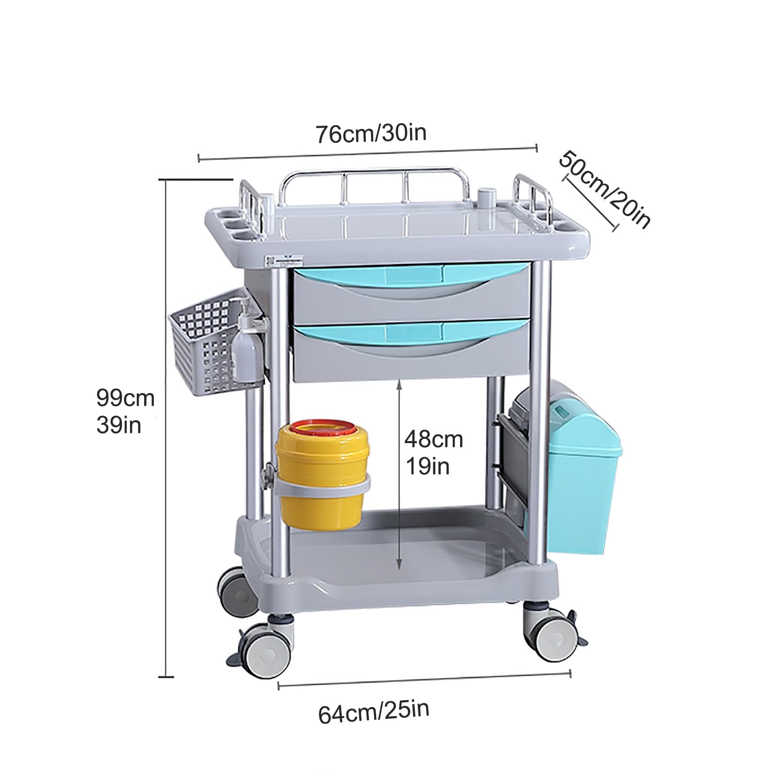 Carrello medico mobile con ruote, carrello multiuso professionale con materiale ABS, per laboratorio, clinica, ospedale, salone, ufficio