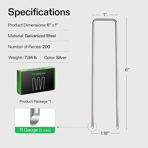 Miniatura 9 de VIVOSUN 100 estacas de jardín de 6 pulgadas, grapas en forma de U para tela de barrera, cubierta de suelo, manguera de remojo, tubo de riego, valla